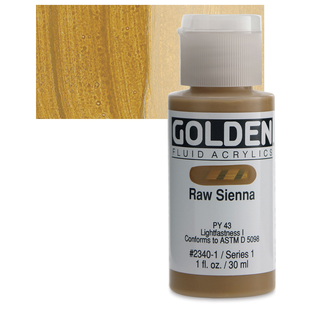 Golden Fluid Acrylic - Raw Sienna, 1 oz bottle and swatch Golden Fluid Acrylic - Raw Sienna, 1 oz bottle and swatch