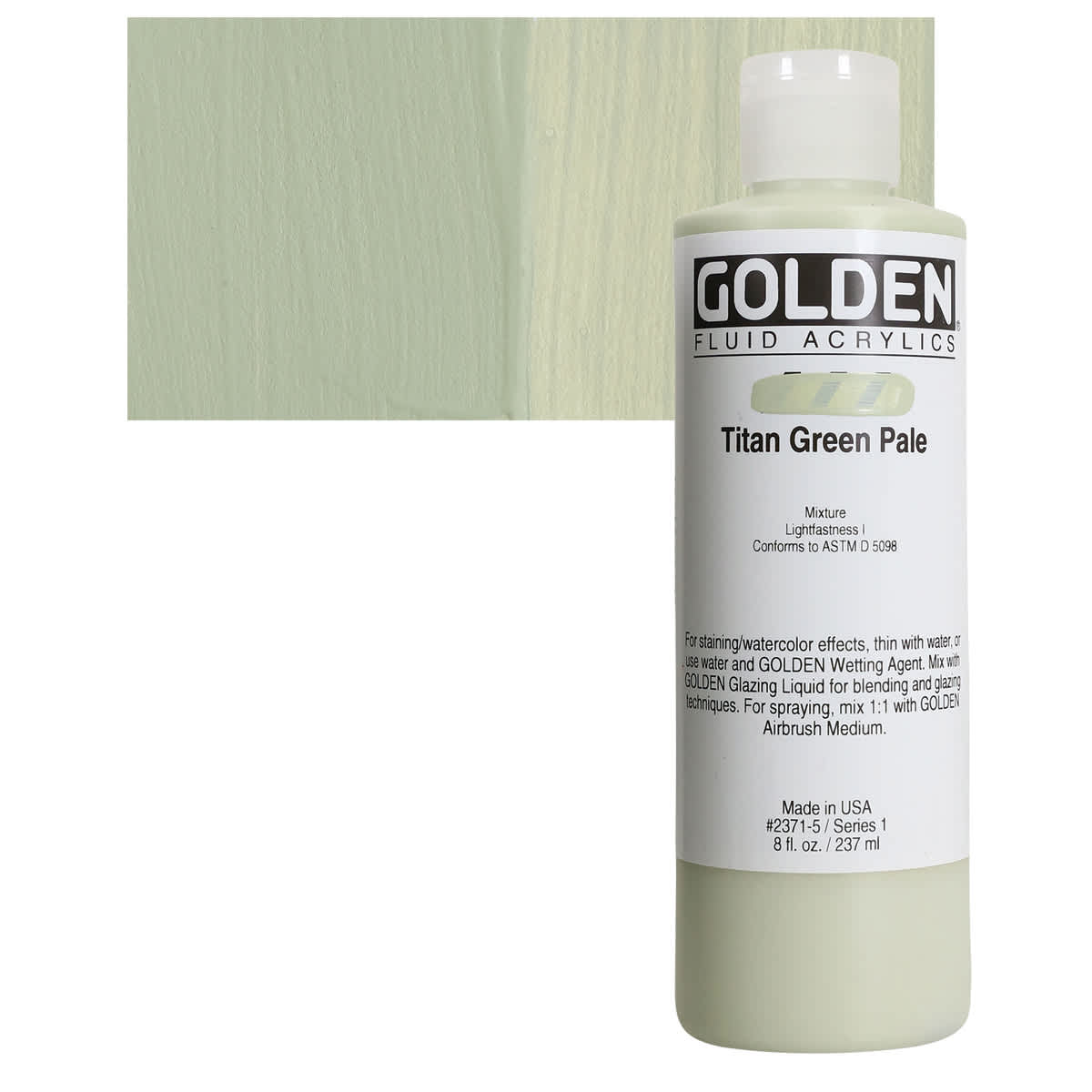 Golden Fluid Acrylic - Titan Green Pale, 8 oz bottle and swatch