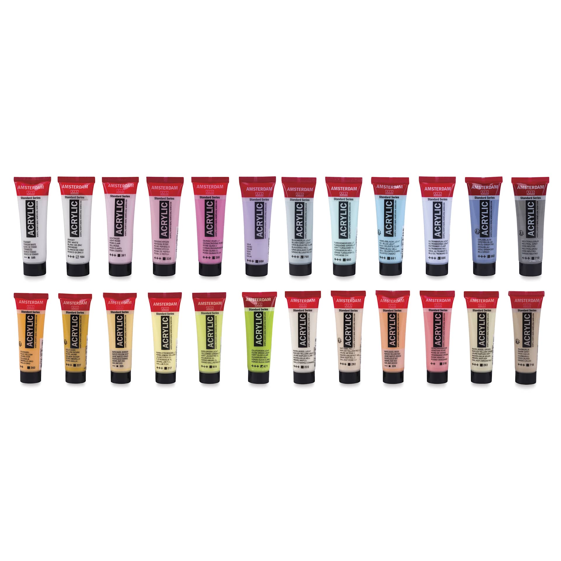Amsterdam Standard Series Acrylic Paints - Set of 24, Pastel Colors, 20 ml Tubes - contents