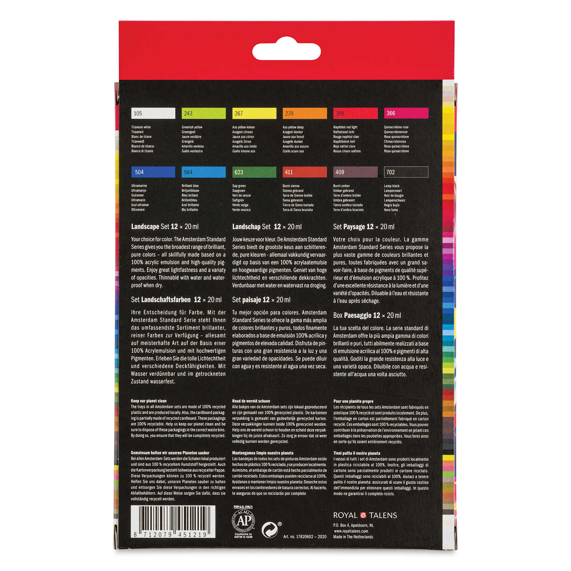 Amsterdam Standard Series Acrylics - Set of 12, Landscape Colors back of package