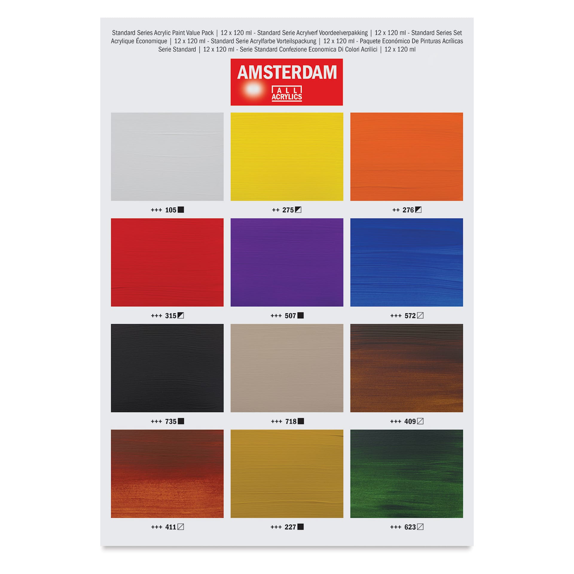 Amsterdam Standard Series Acrylics - Set of 12, Assorted, color swatches