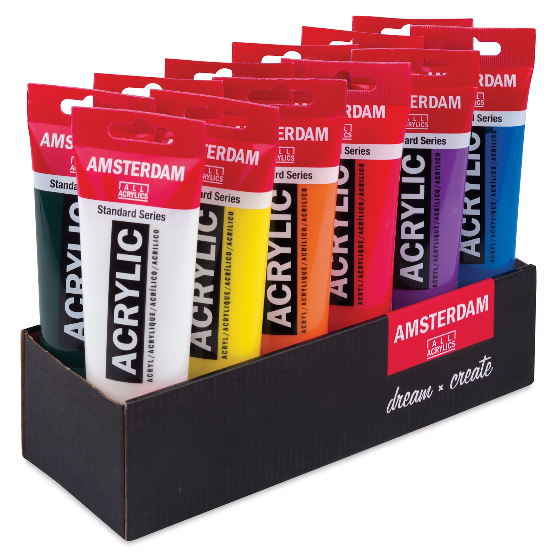 Amsterdam Standard Series Acrylics - Set of 12, Assorted, 120 ml tubes with packaging lid removed