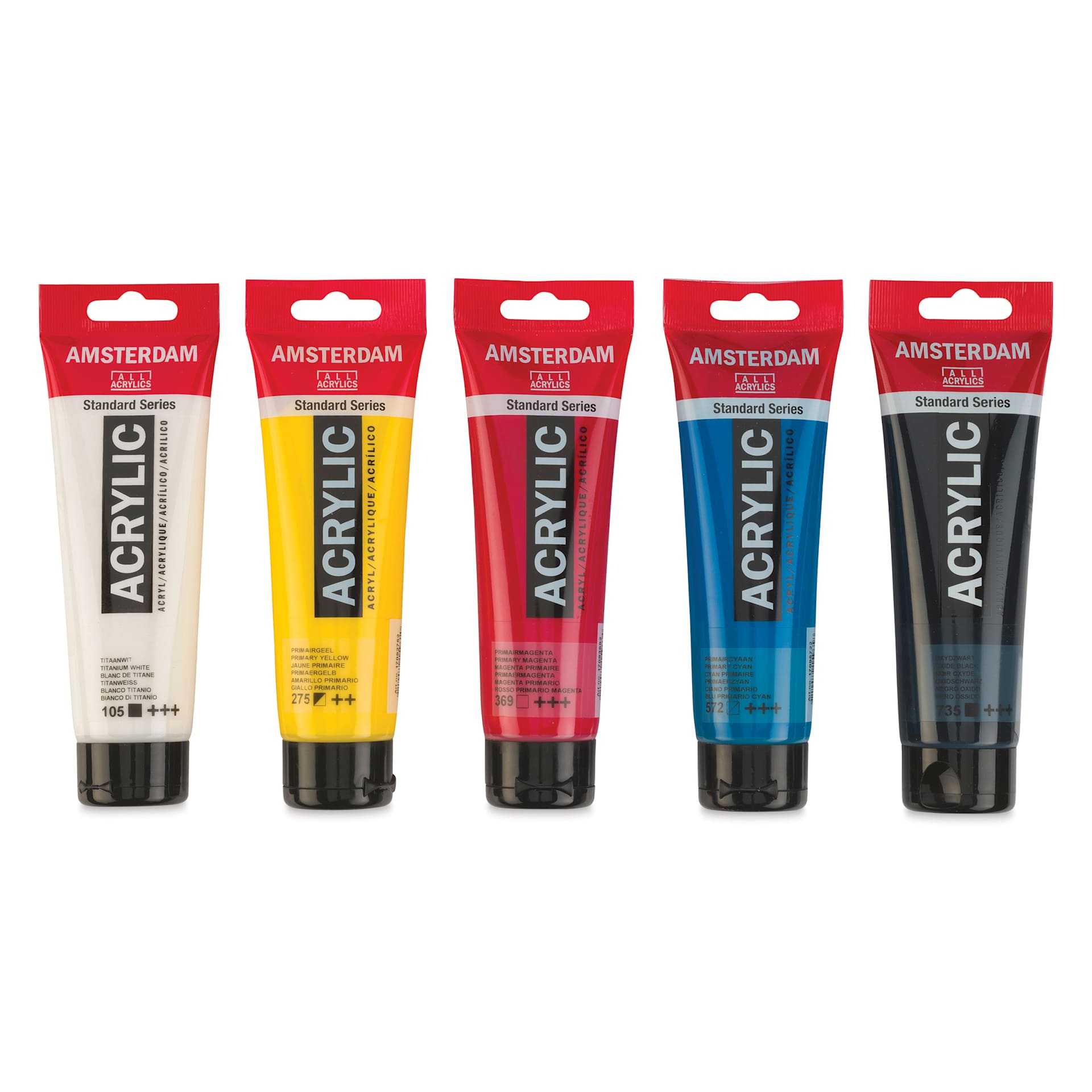 Amsterdam Standard Series Acrylics - Set of 5, Primary Colors, 120 ml Tubes set contents