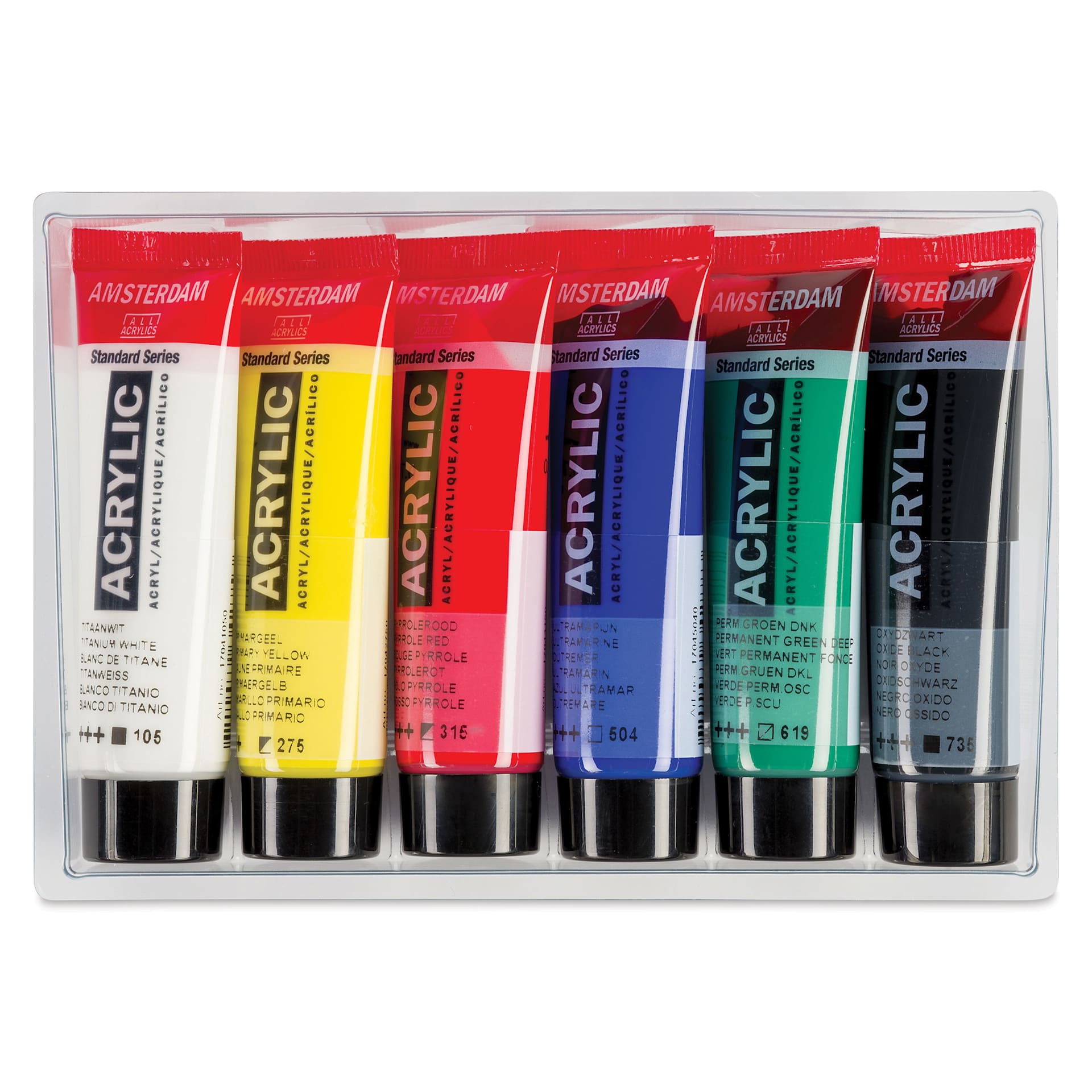 Amsterdam Standard Series Acrylics - Set of 6, General Colors, 20 ml Tubes set contents