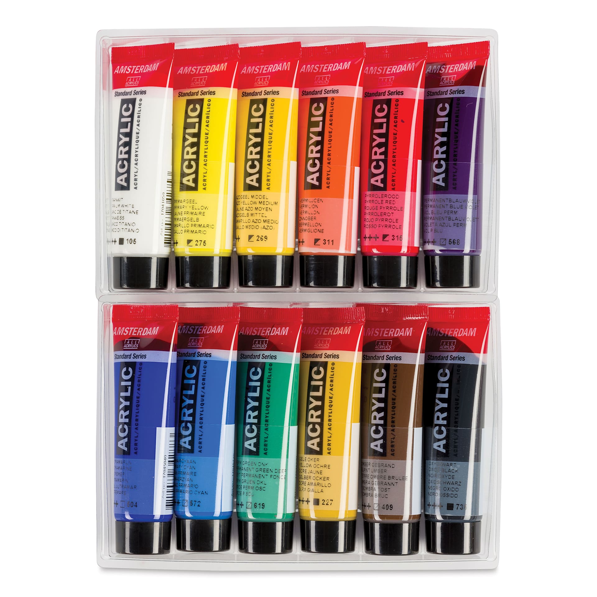 Amsterdam Standard Series Acrylics - Set of 12, General Colors, 20 ml Tubes set contents