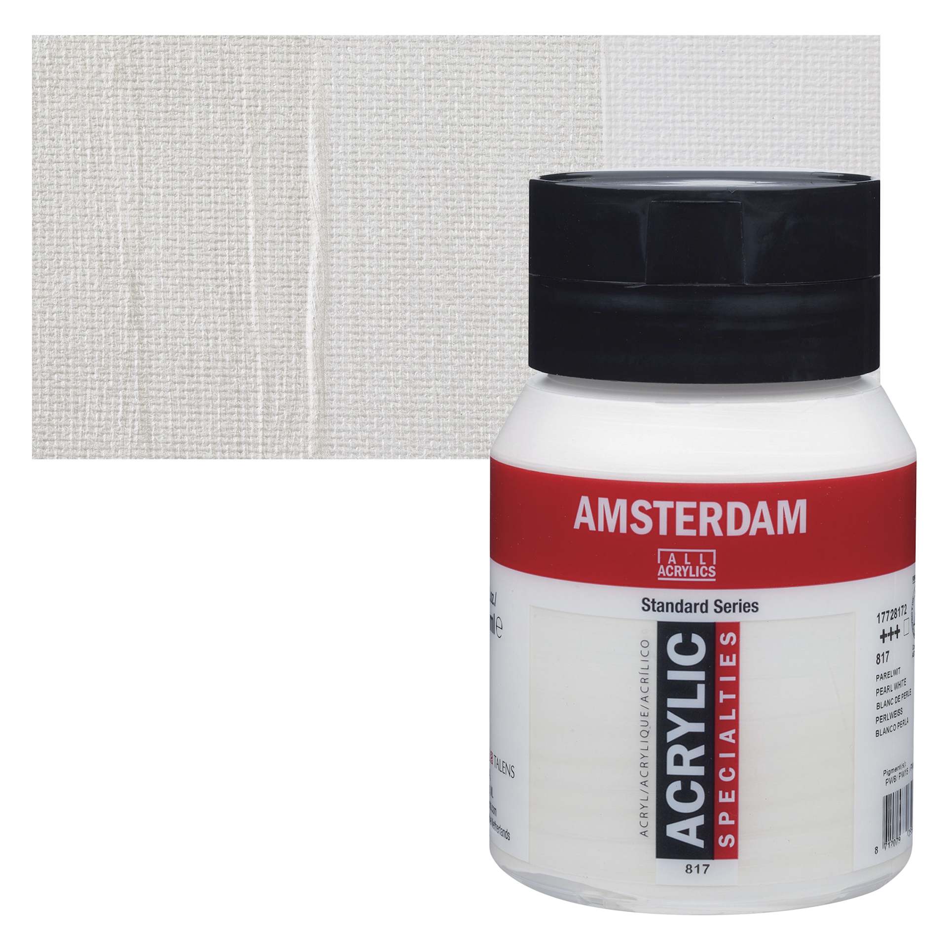 Amsterdam Standard Series Acrylic - Pearl White, 500 ml bottle and swatch