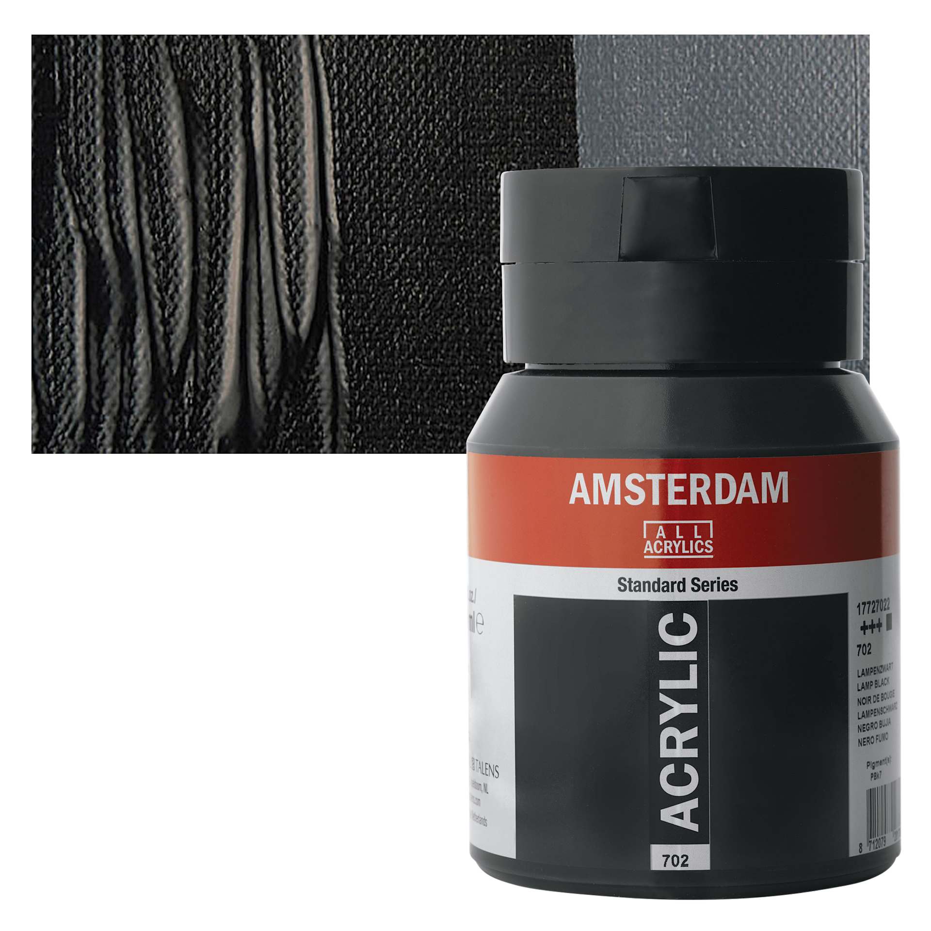 Amsterdam Standard Series Acrylic Paint - Lamp Black, 500 ml, Bottle and swatch