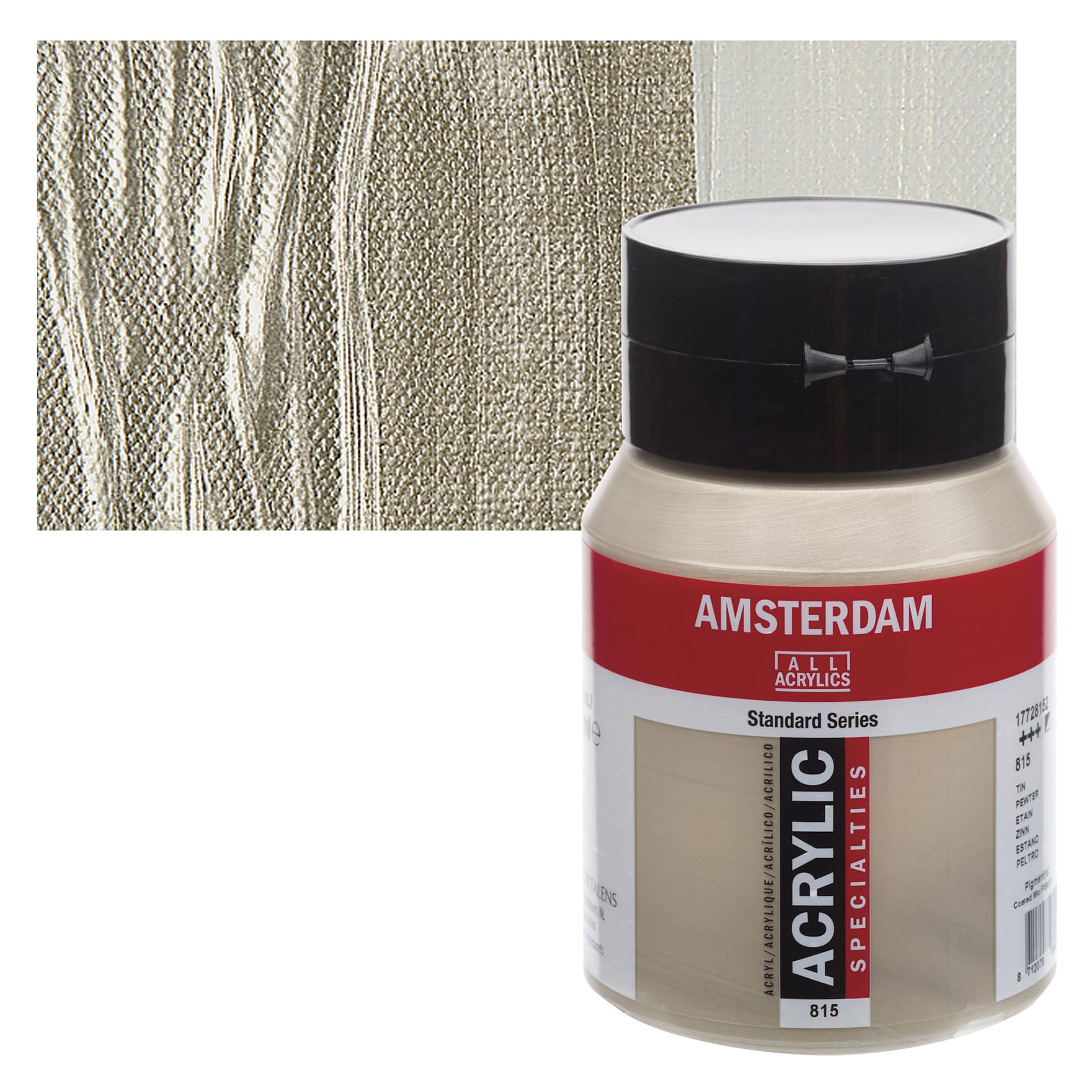 Amsterdam Standard Series Acrylic - Metallic Pewter, 500 ml bottle and swatch
