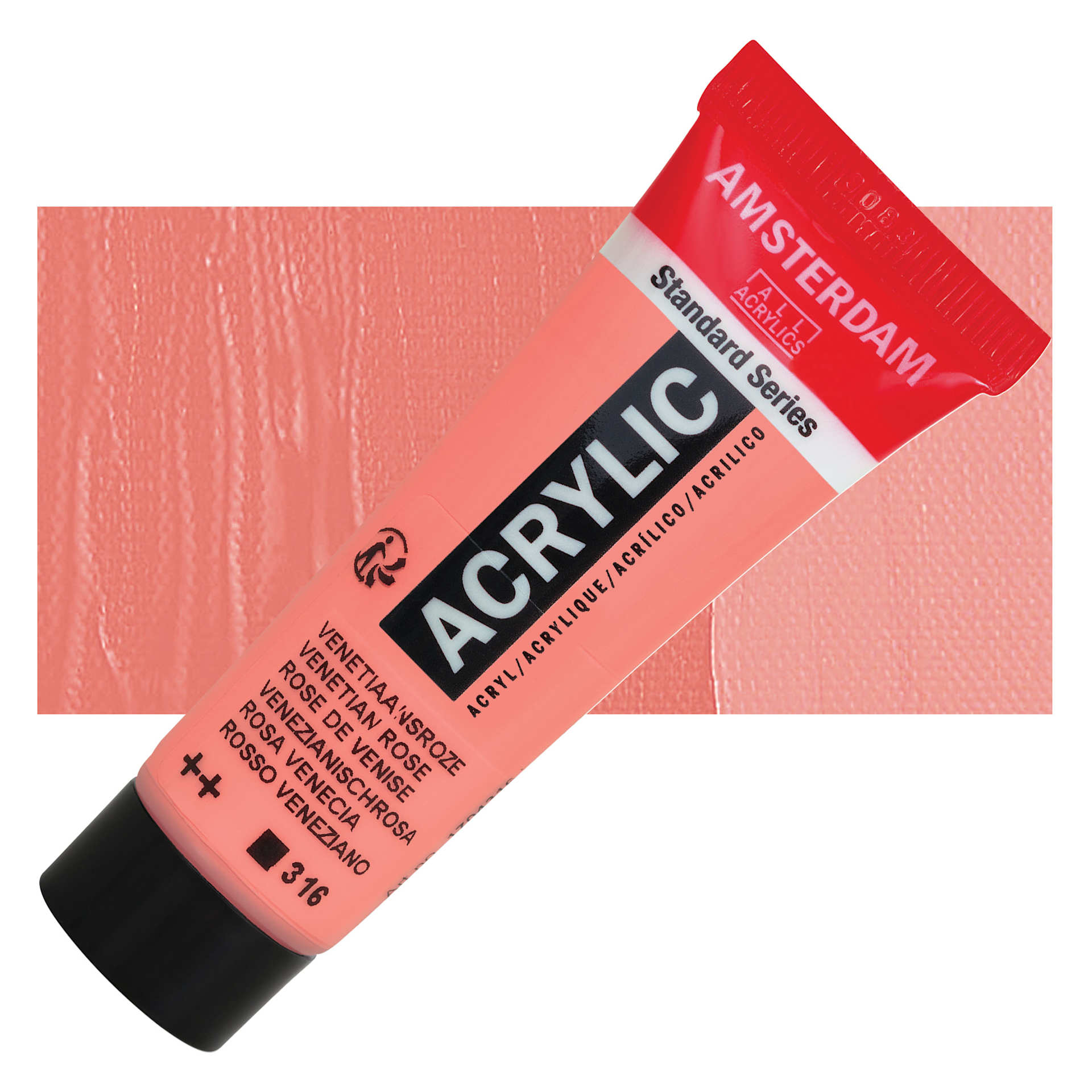 Amsterdam Standard Series Acrylic - Venetian Rose, 20 ml Tube and swatch