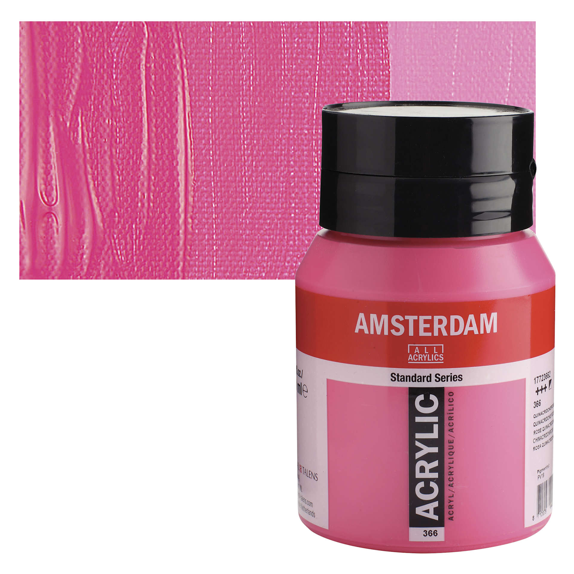 Amsterdam Standard Series Acrylic - Quinacridone Rose, 500 ml bottle and swatch