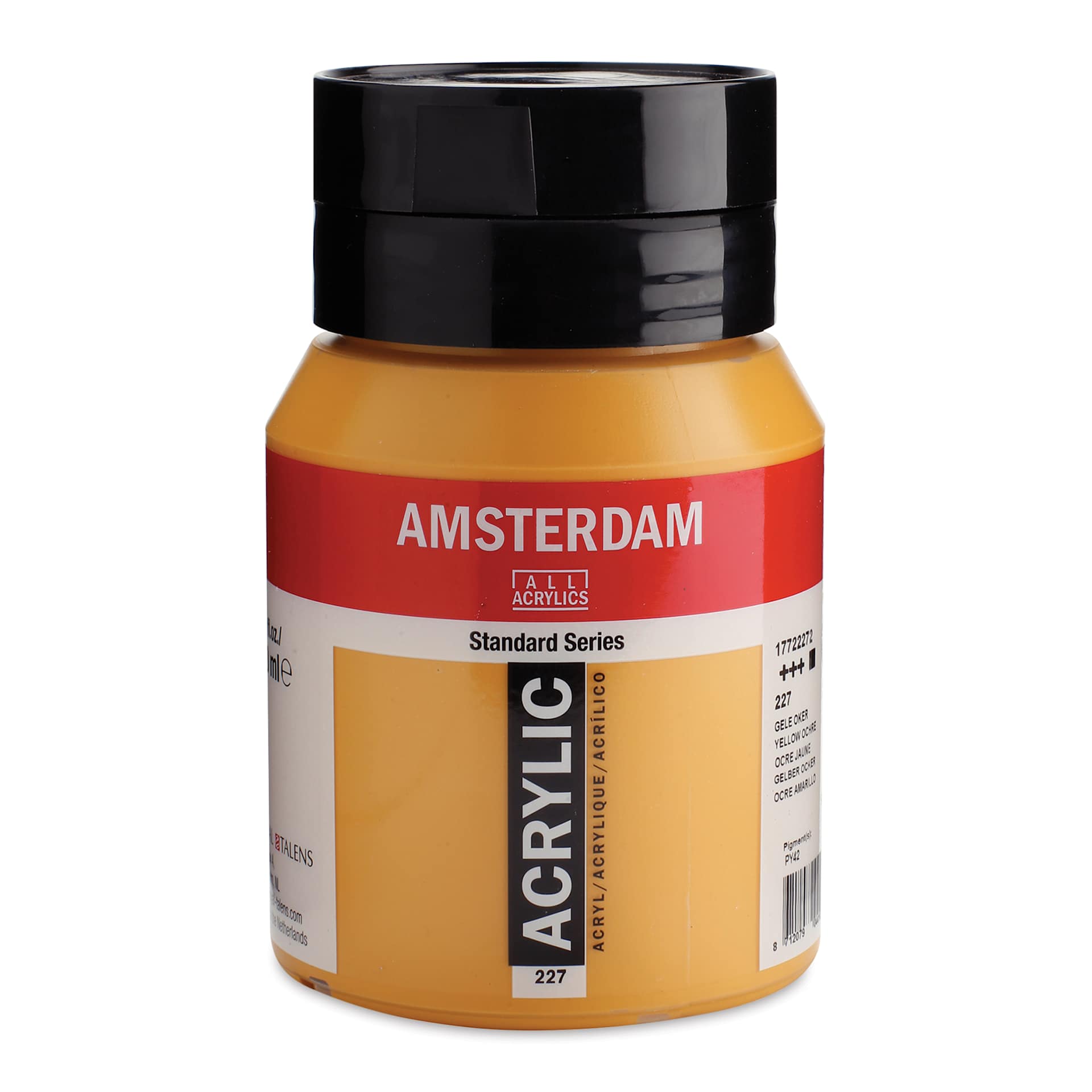 Amsterdam Standard Series Acrylic - Yellow Ochre, 500 ml bottle and swatch