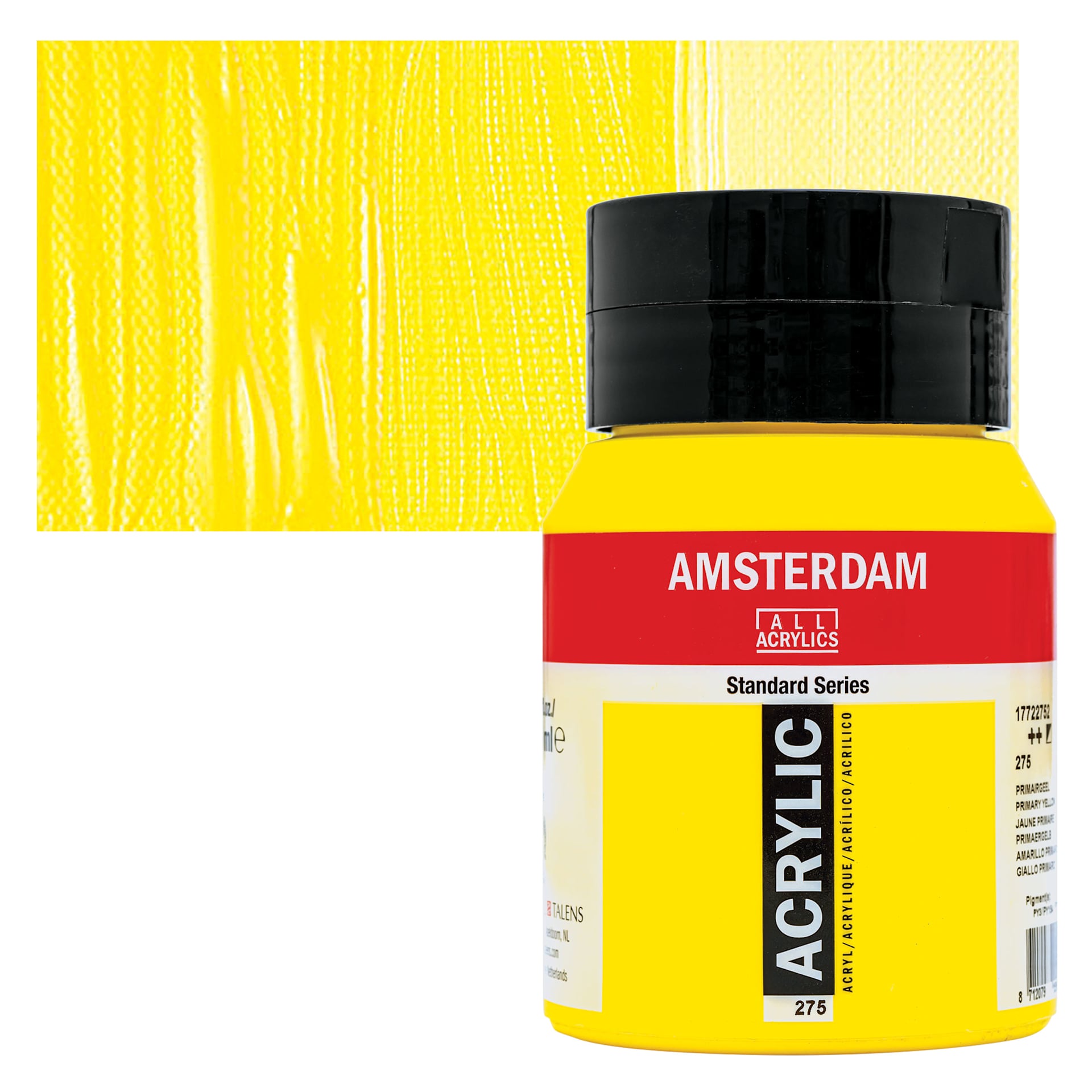 Amsterdam Standard Series Acrylic Paint - Primary Yellow, 500 ml Bottle and swatch