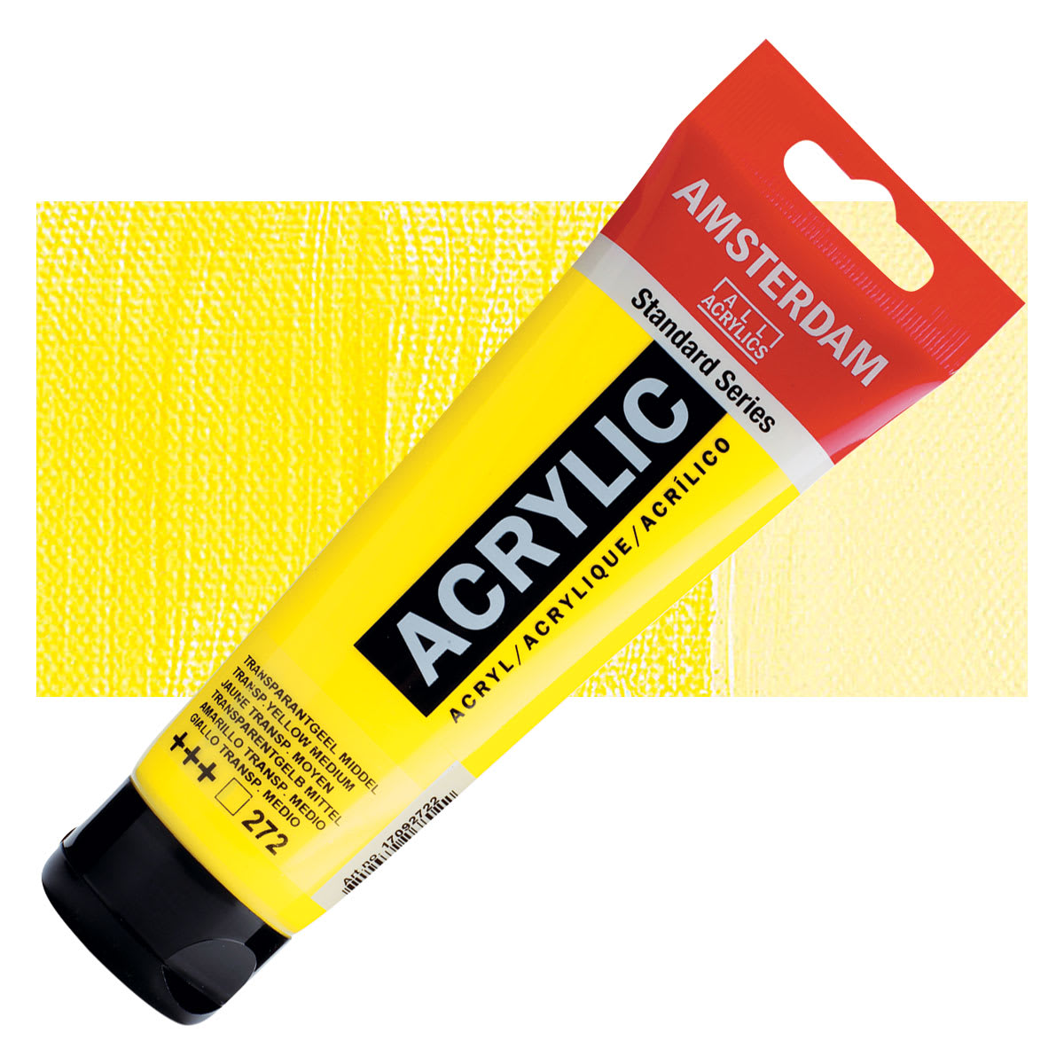Amsterdam Standard Series Acrylic Paint - Transparent Yellow Medium, 120 ml, Tube and swatch