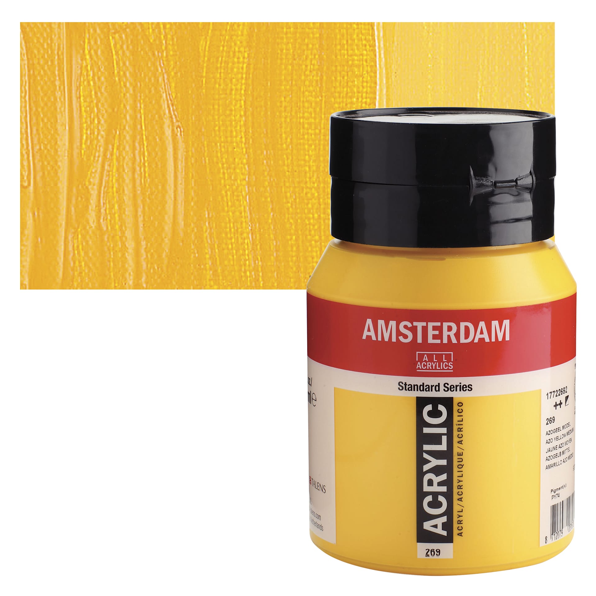 Amsterdam Standard Series Acrylic - Azo Yellow Medium, 500 ml bottle and swatch