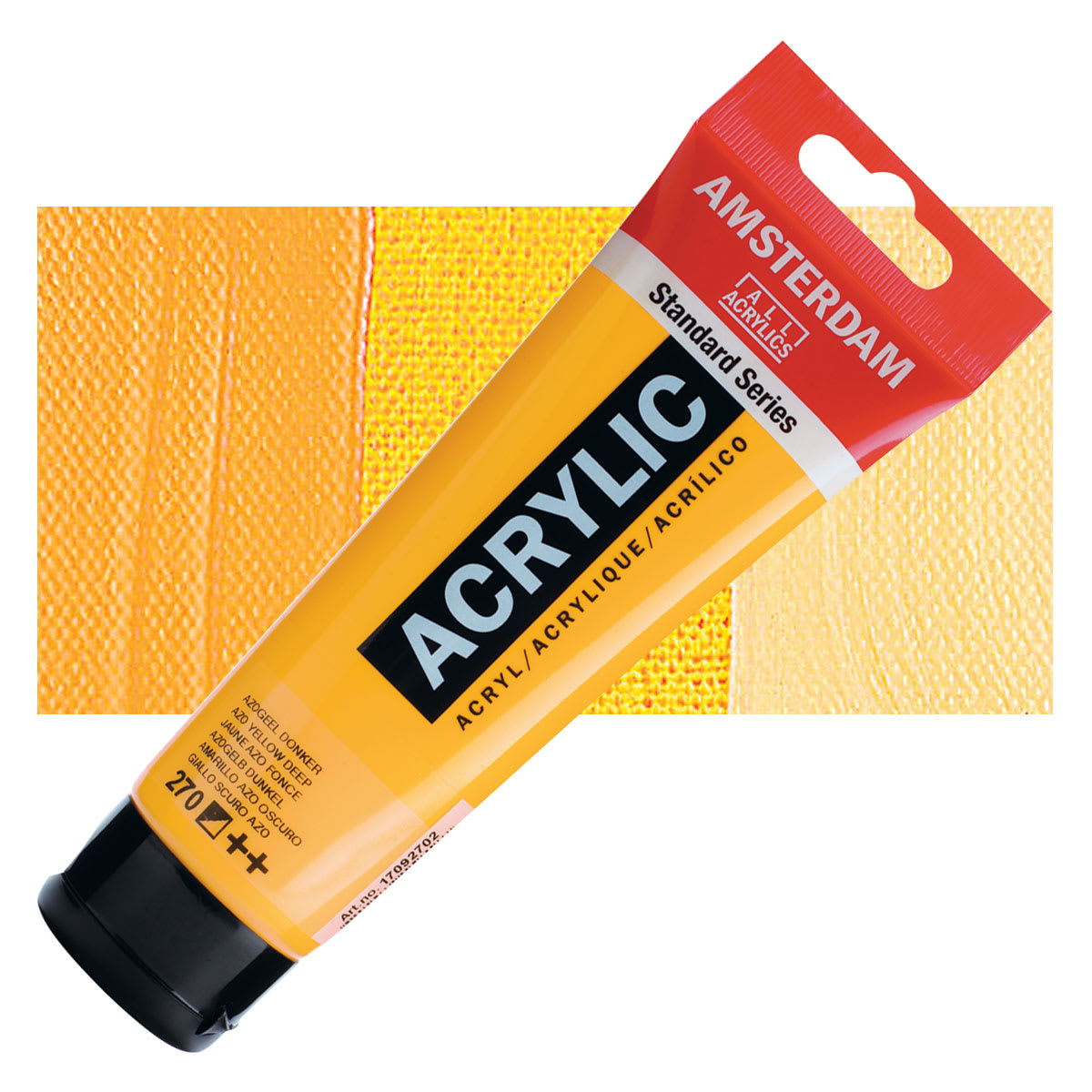 Amsterdam Standard Series Acrylic Paint - Azo Yellow Deep, 120 ml Tube and swatch