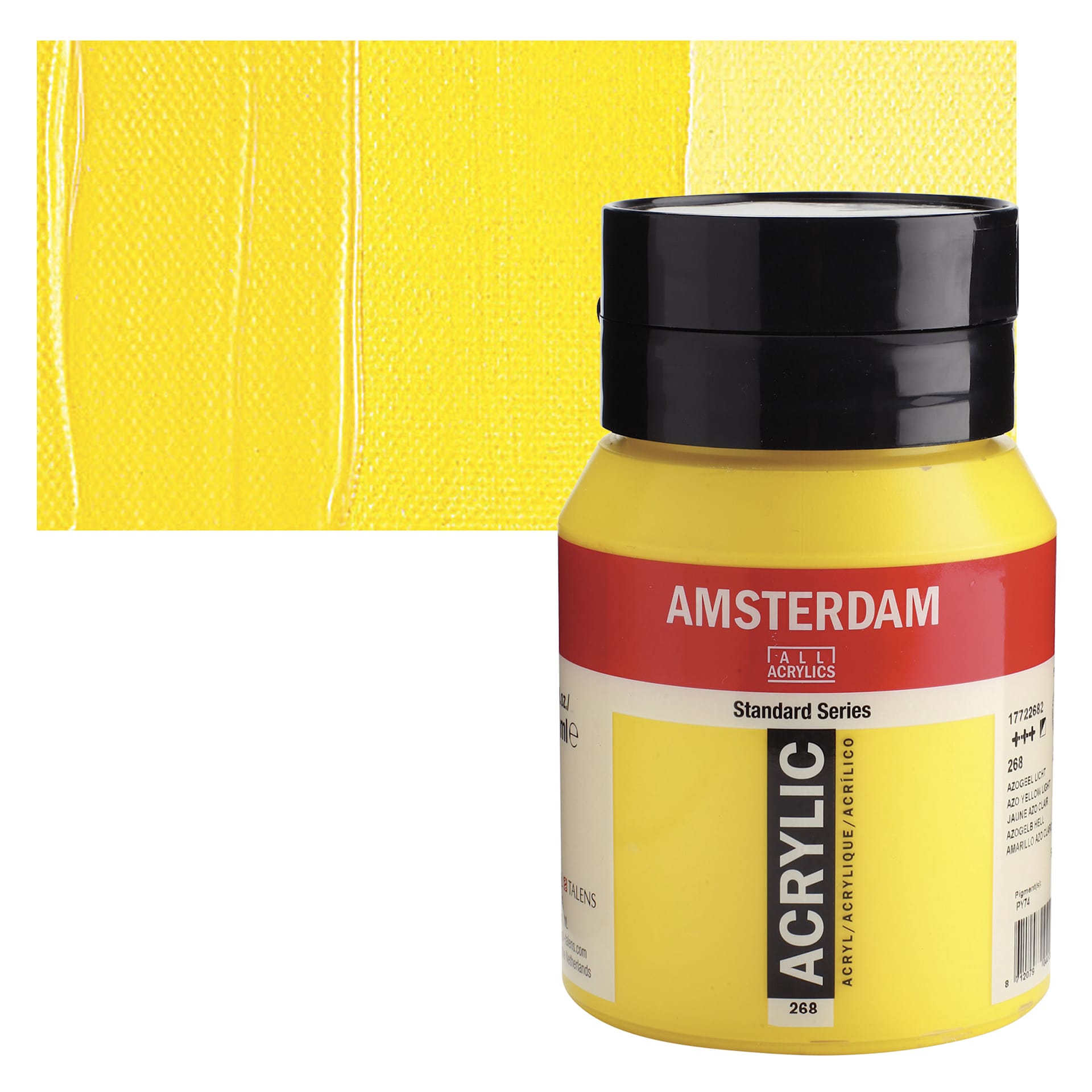 Amsterdam Standard Series Acrylic - Azo Yellow Light, 500 ml bottle and swatch