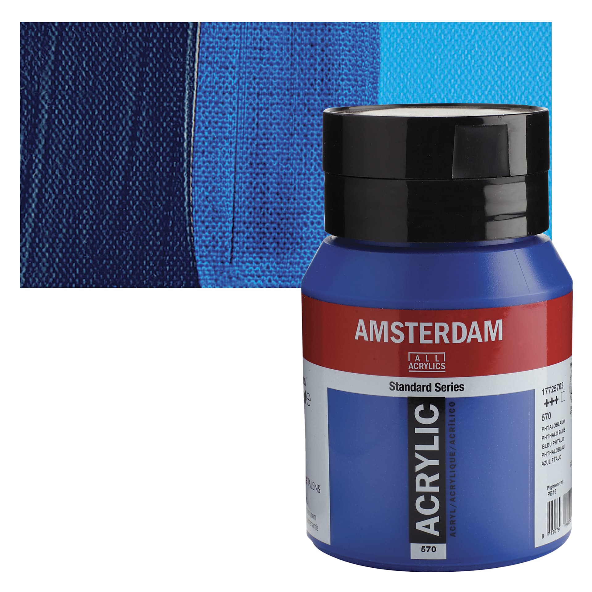 Amsterdam Standard Series Acrylic - Phthalo Blue, 500 ml bottle and swatch