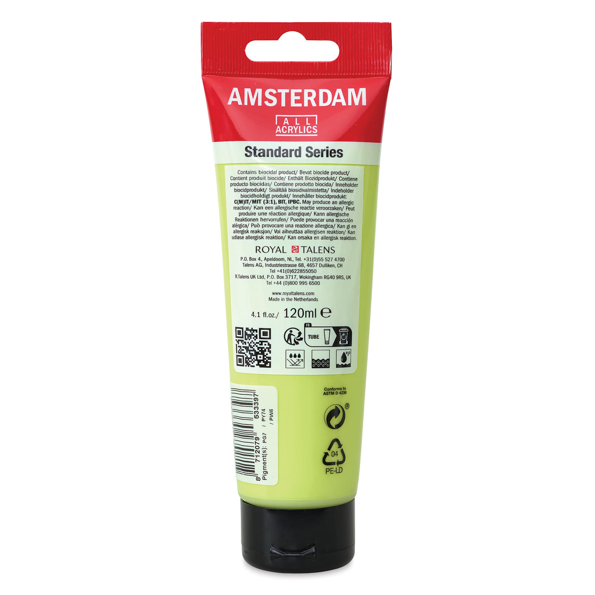 Amsterdam Standard Series Acrylic - Yellowish Green Light, 120 ml tube, back