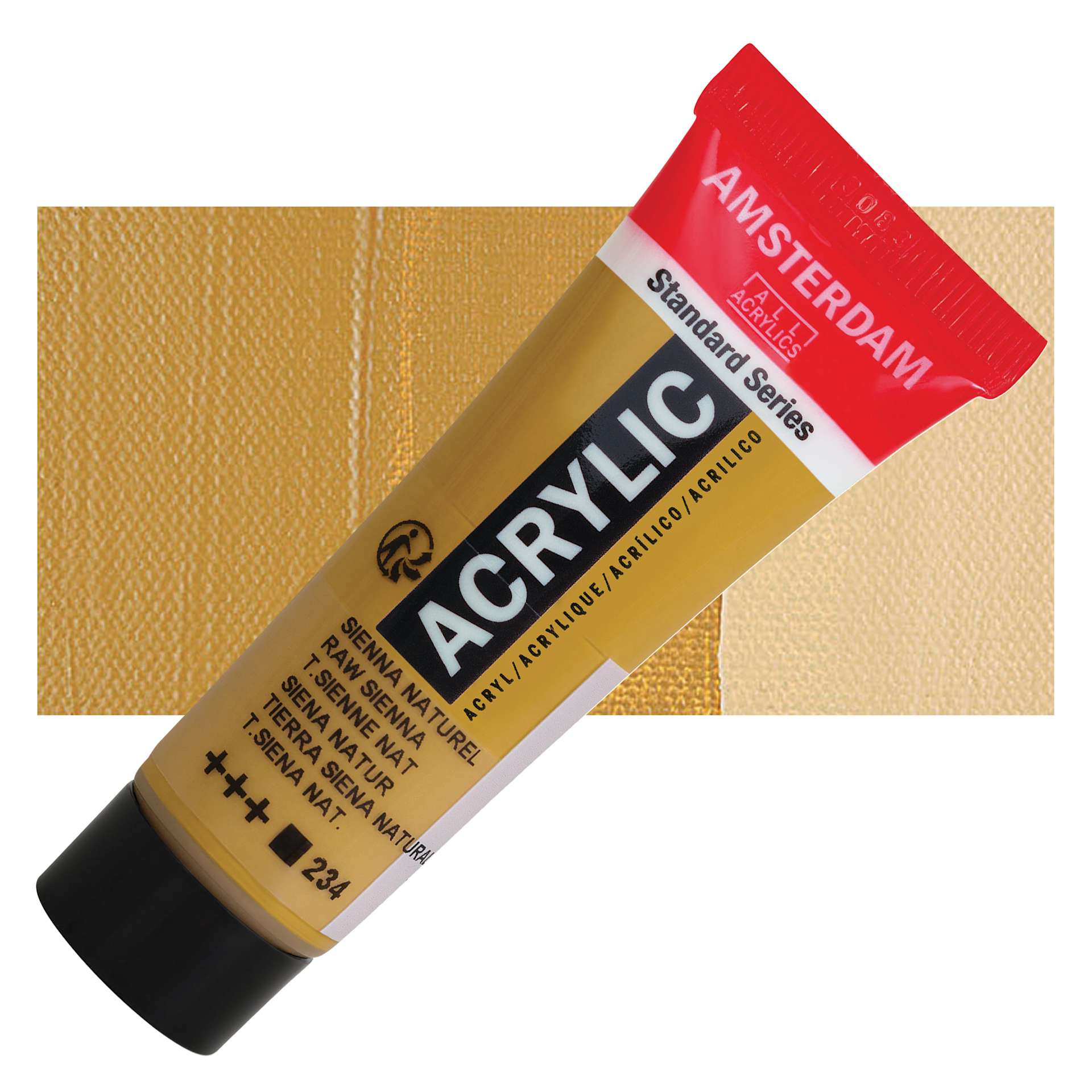 Amsterdam Standard Series Acrylic - Raw Sienna, 20 ml Tube and swatch