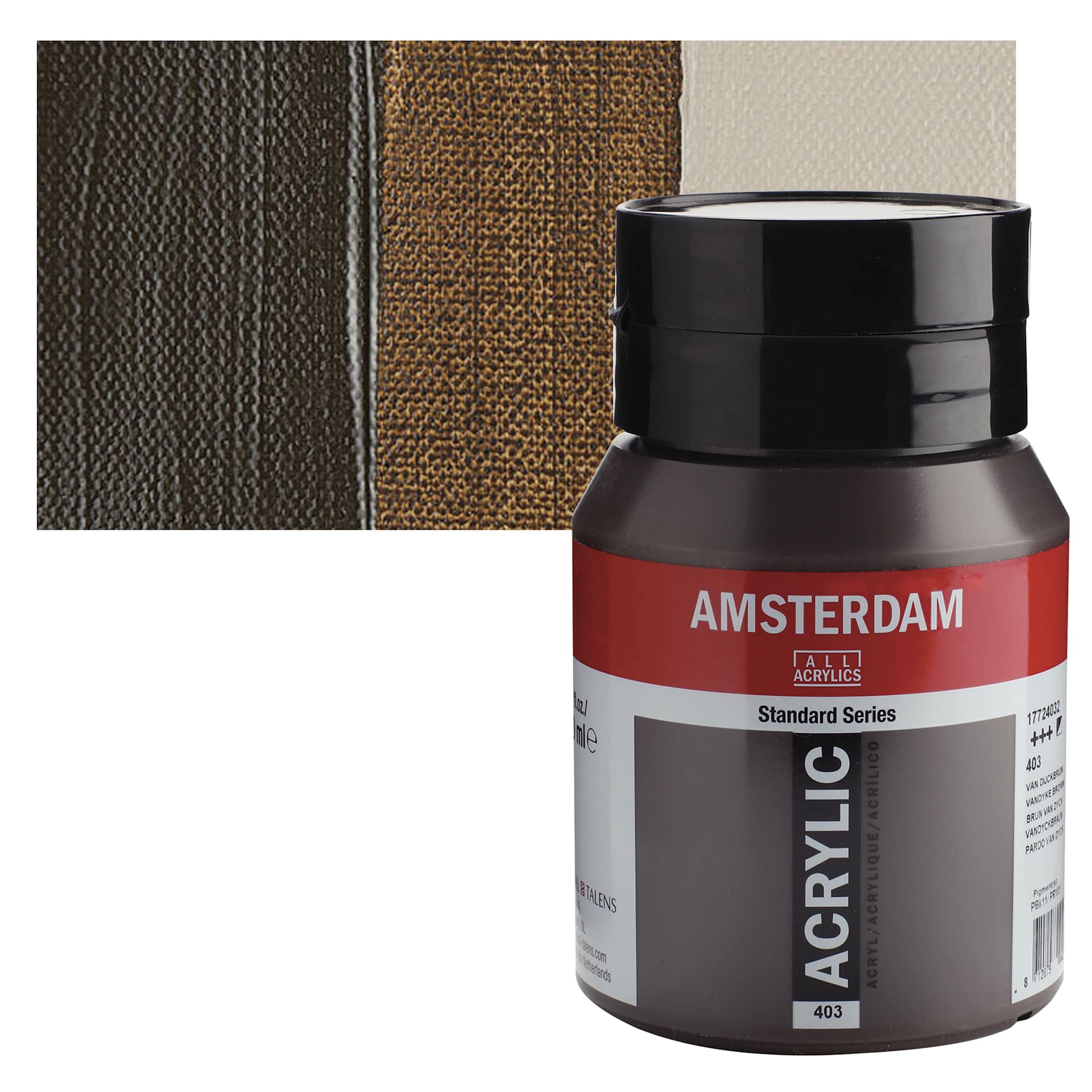 Amsterdam Standard Series Acrylic - VanDyke Brown, 500 ml bottle and swatch