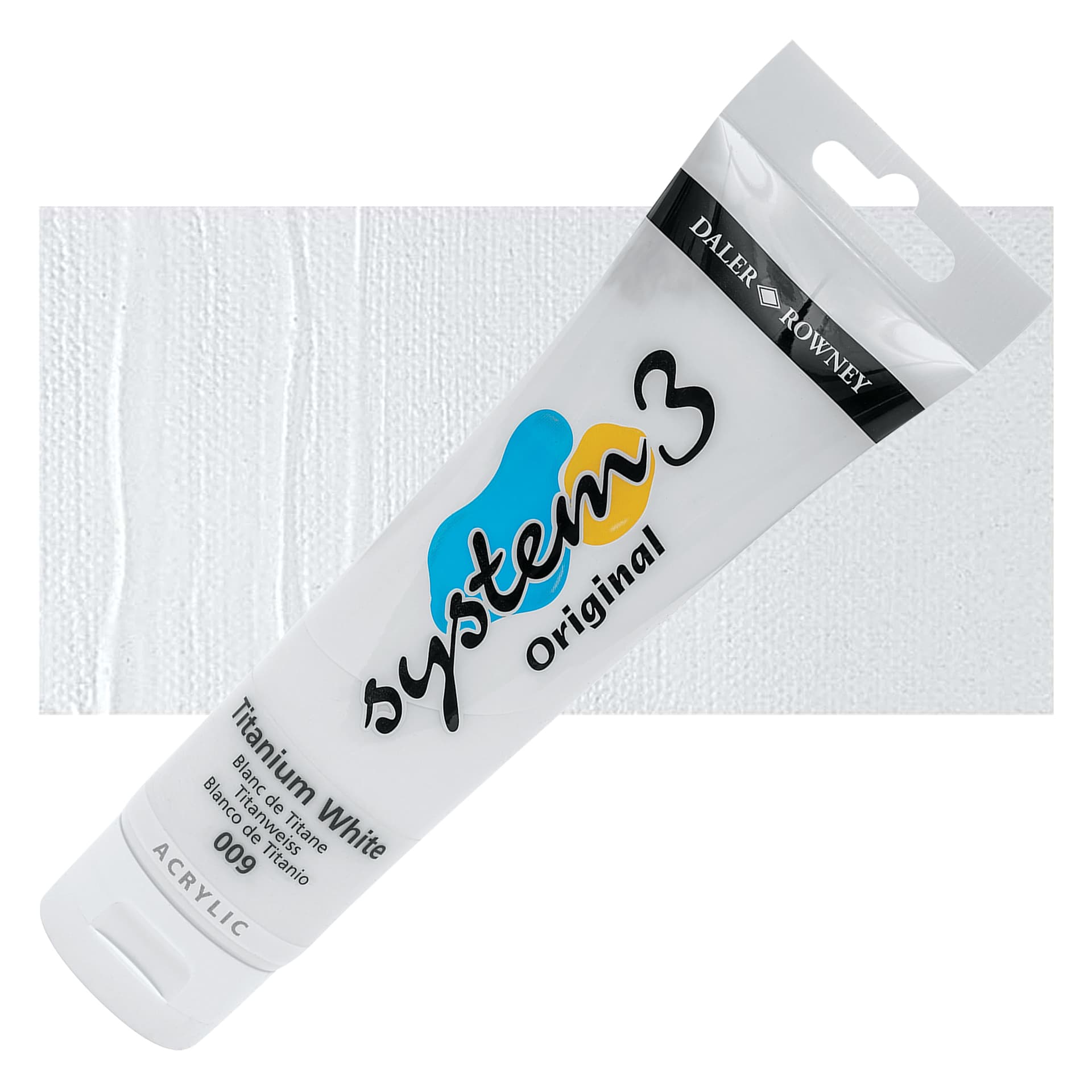 Daler-Rowney System3 Acrylic - Titanium White, 150 ml tube and swatch