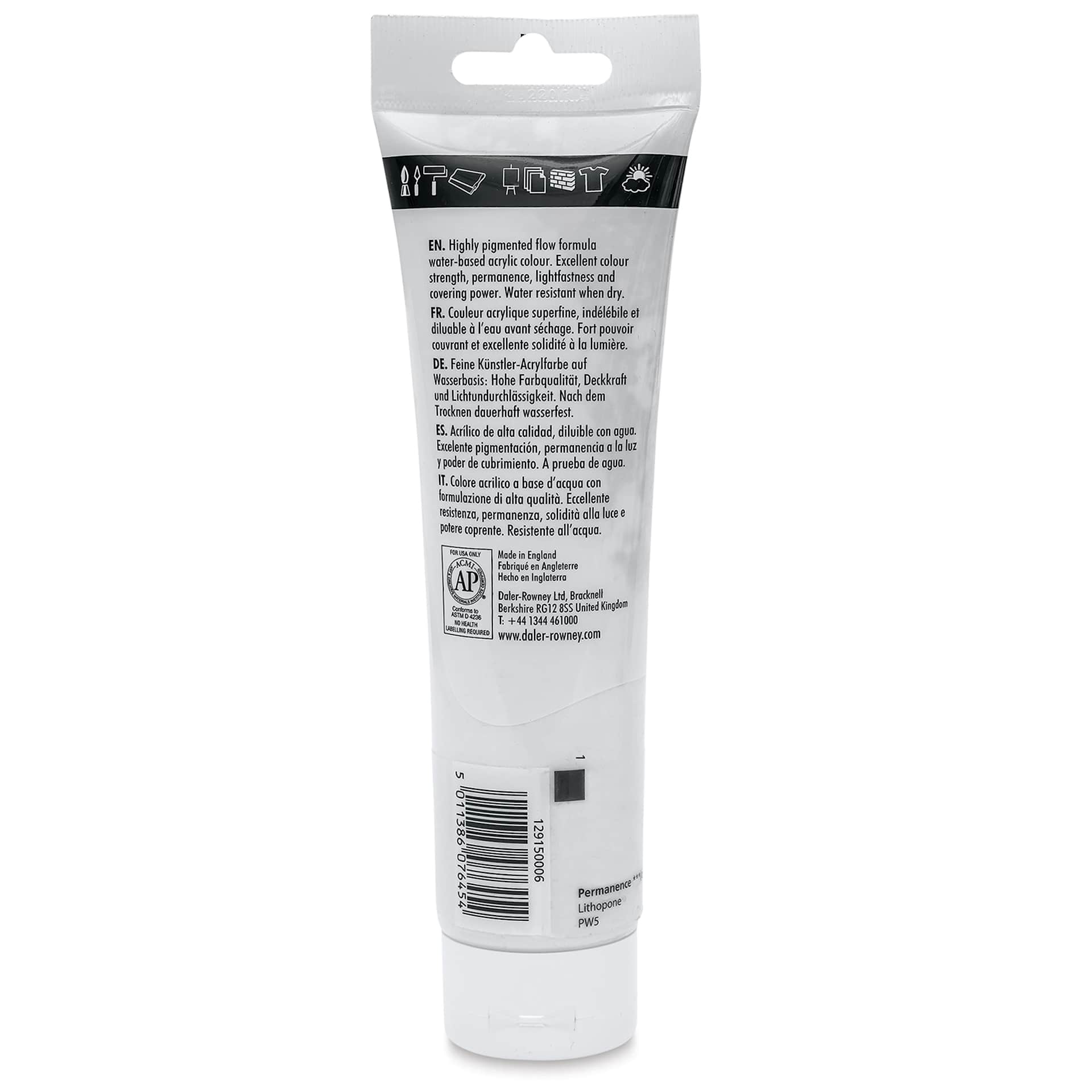 Daler-Rowney System3 Acrylic - Zinc Mixing White, 150 ml tube back