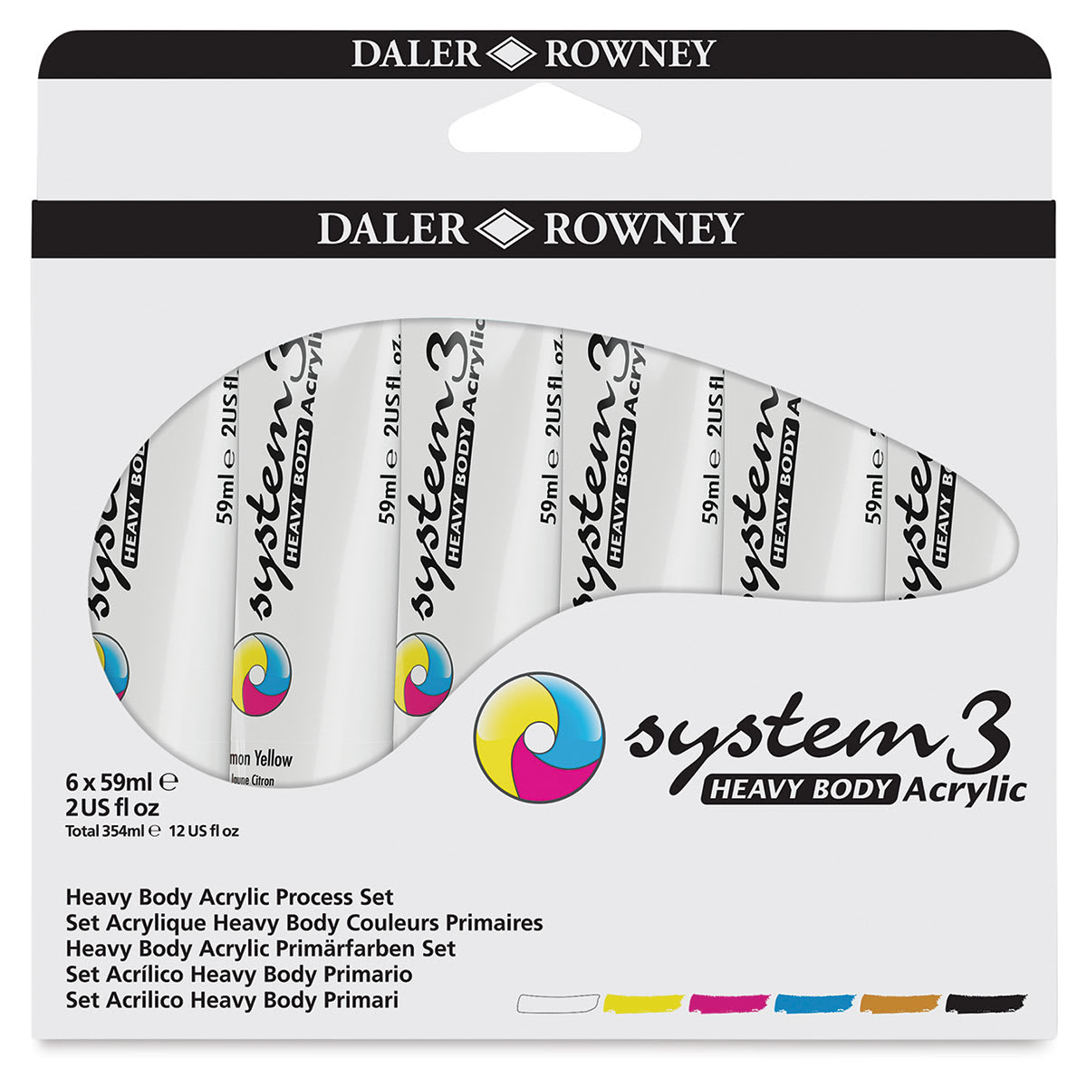 Daler-Rowney System3 Heavy Body Acrylic Paint Set - Starter Set, Assorted Colors, Set of 6, 59 ml, Tubes (Front of packaging) Daler-Rowney System3 Heavy Body Acrylic Paint Set - Starter Set, Assorted Colors, Set of 6, 59 ml, Tubes (Front of packaging)