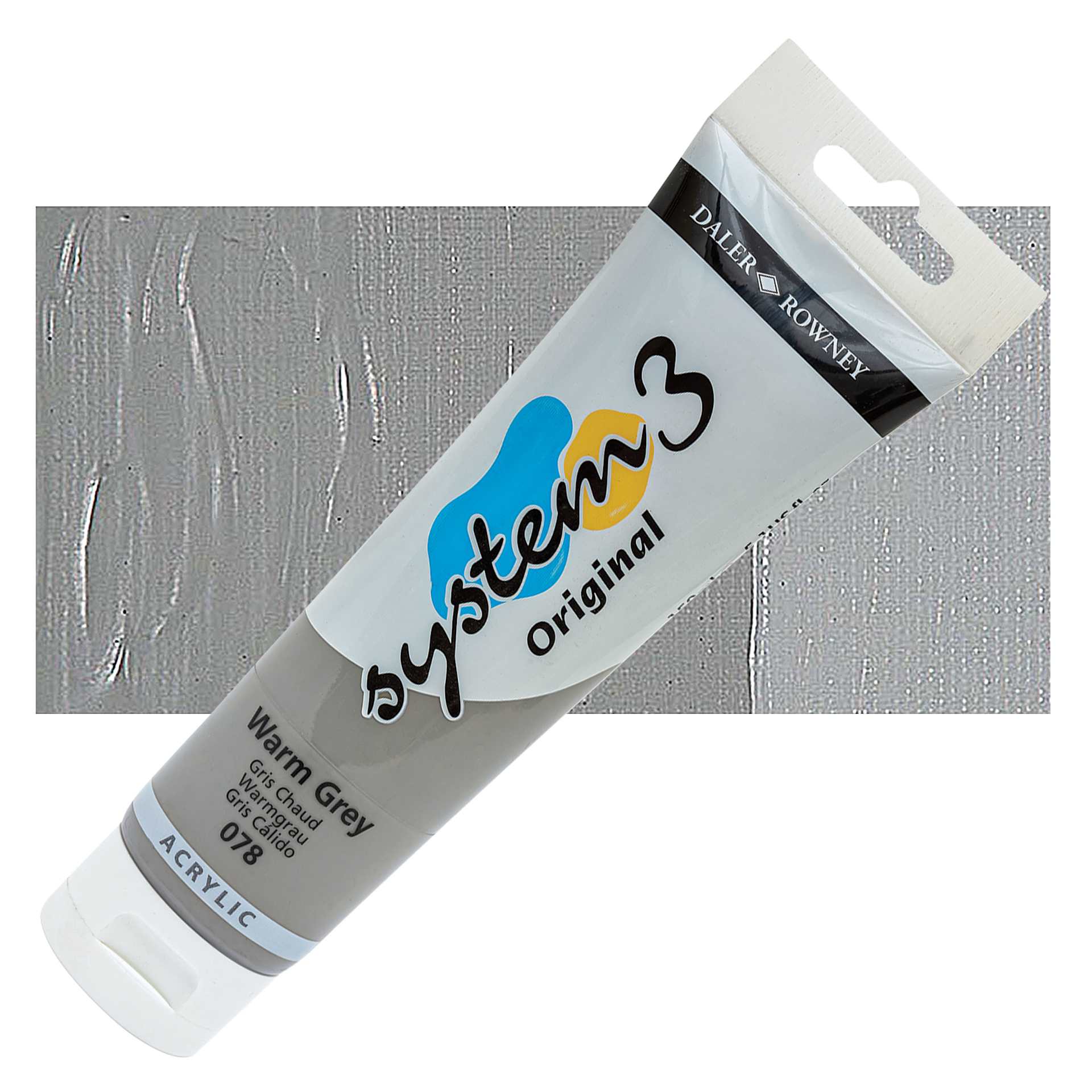 Daler-Rowney System3 Acrylic - Warm Gray, 150 ml tube and swatch