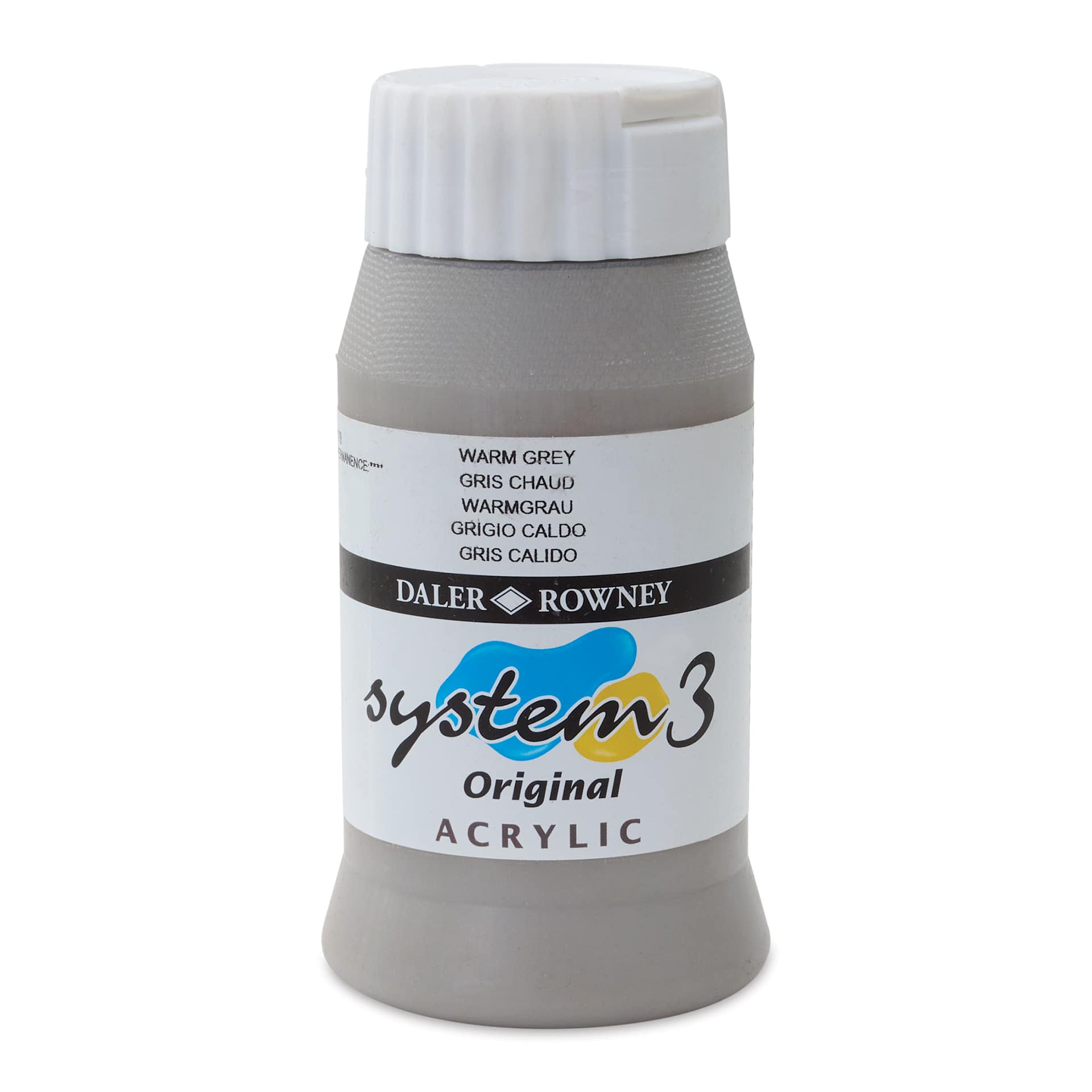 Daler-Rowney System3 Acrylic - Warm Grey, 500 ml bottle (Front of bottle)