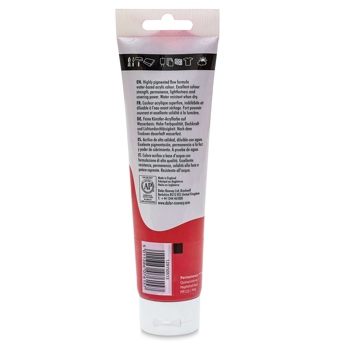 Daler-Rowney System3 Acrylic - Crimson, 150 ml tube back
