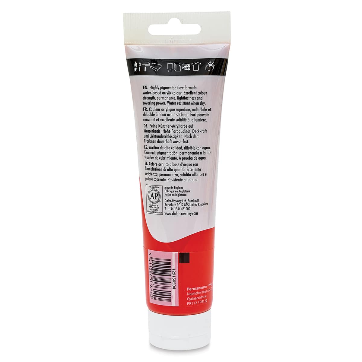 Daler-Rowney System3 Acrylic - Cadmium Red Deep Hue, 150 ml tube back
