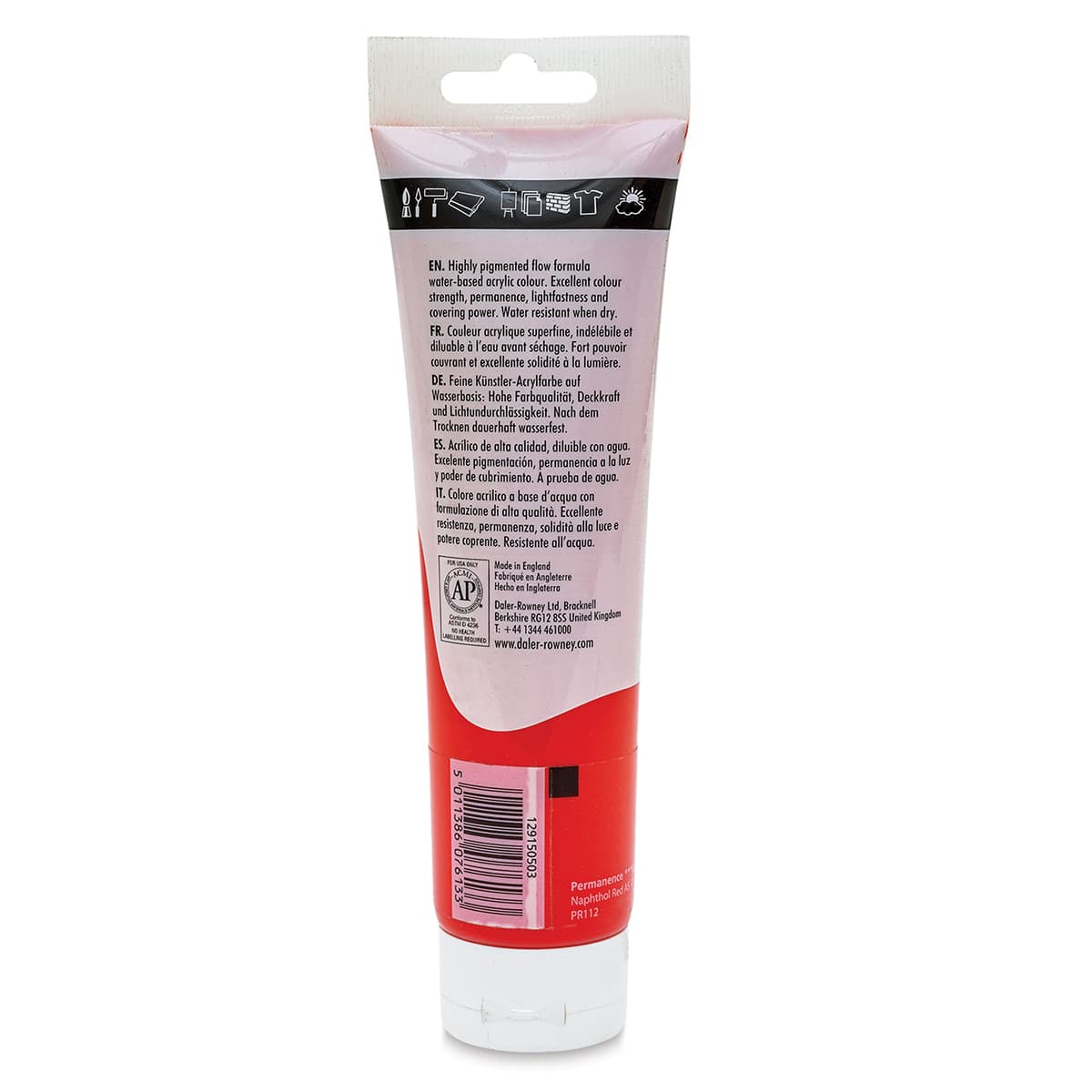 Daler-Rowney System3 Acrylic - Cadmium Red Hue, 150 ml tube back