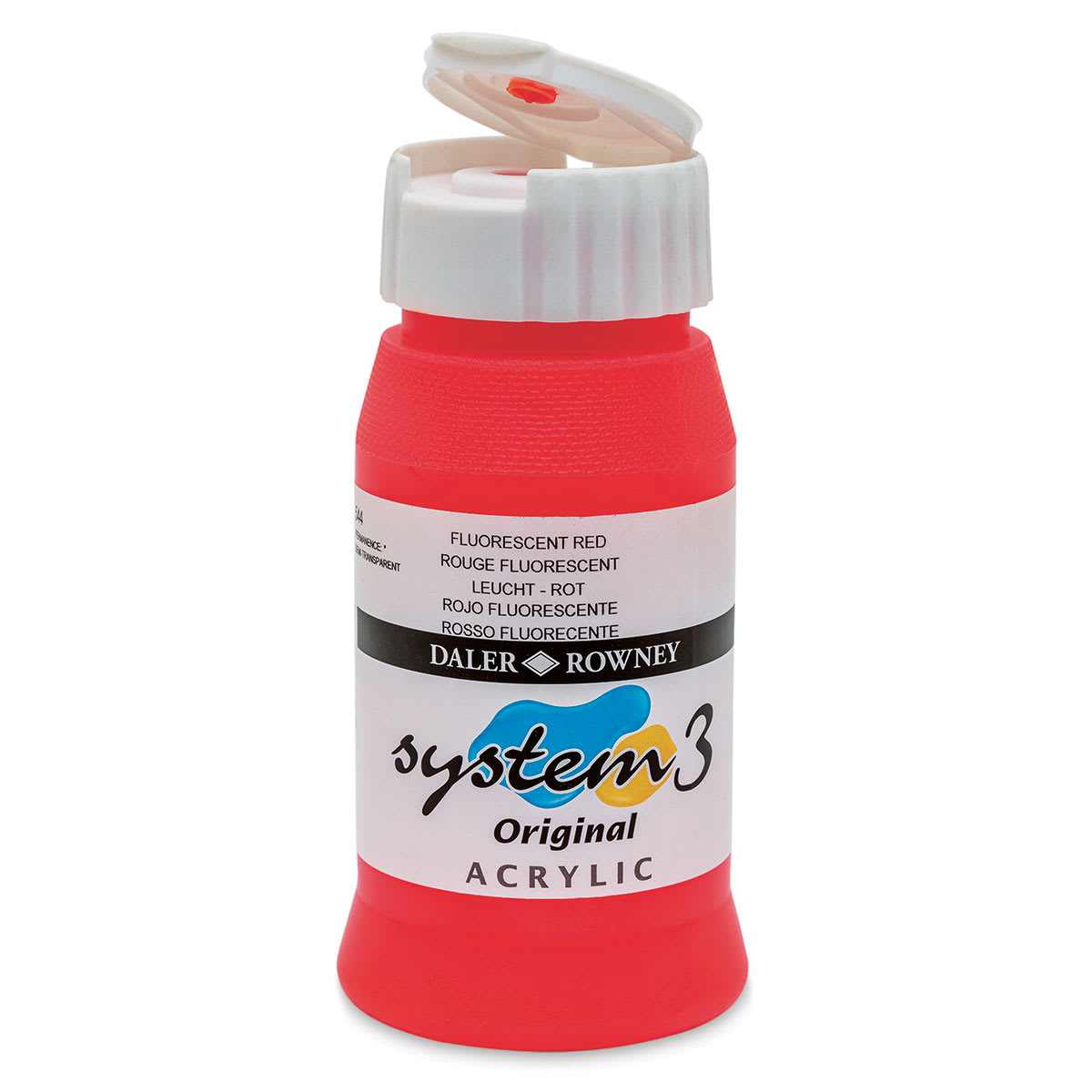Daler-Rowney System3 Acrylic - Fluorescent Red, 500 ml bottle