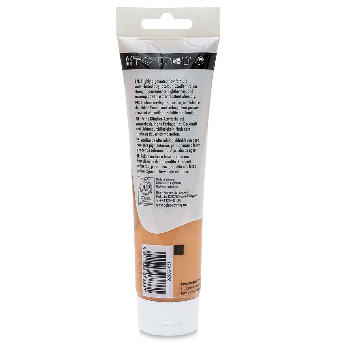 Daler-Rowney System3 Acrylic - Peach Pink, 150 ml tube back