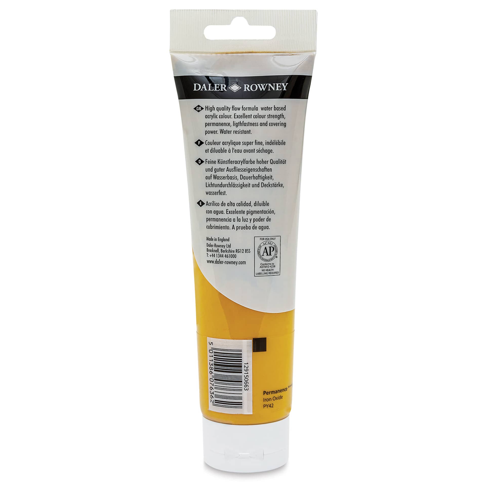 Daler-Rowney System3 Acrylic - Yellow Ochre, 150 ml tube back