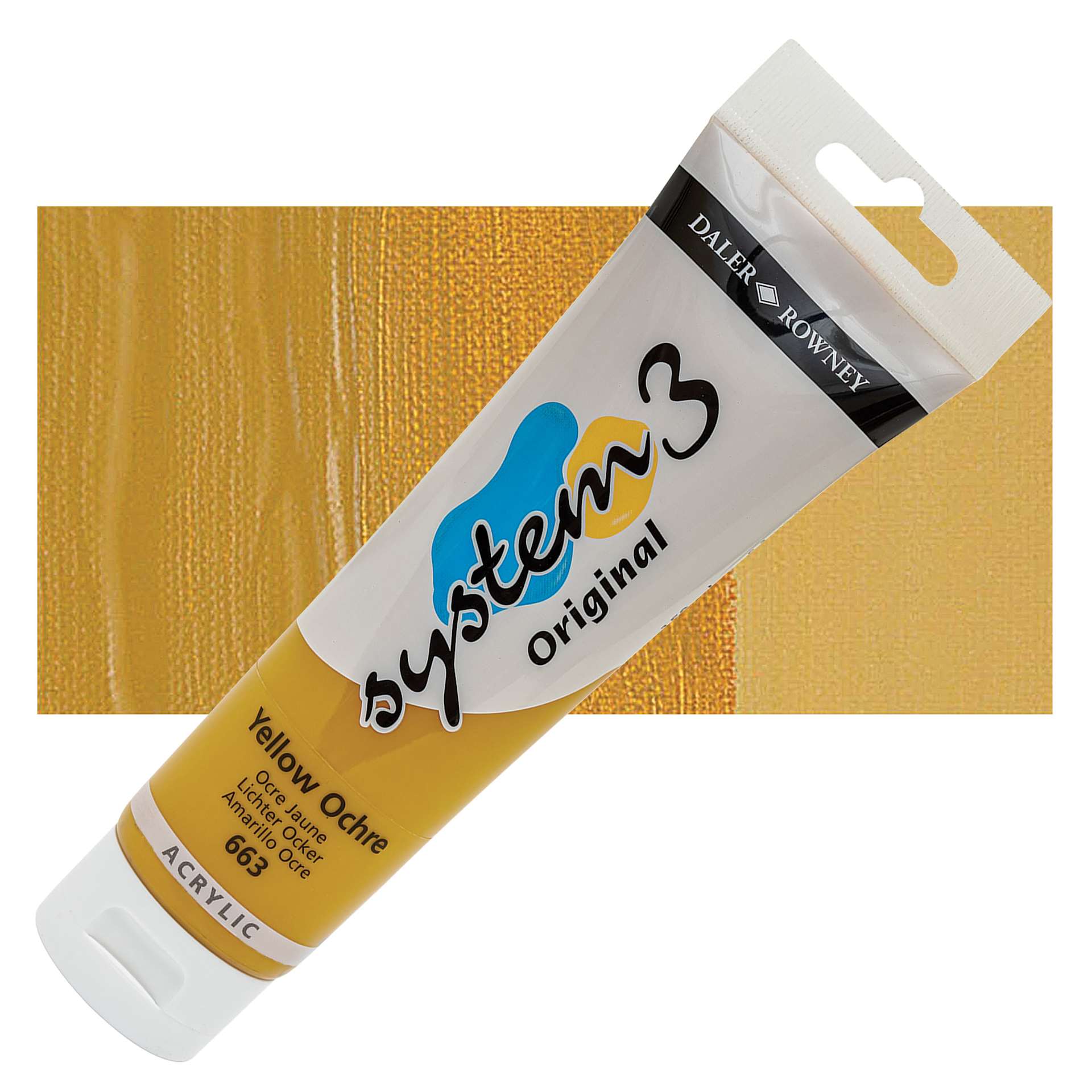 Daler-Rowney System3 Acrylic - Yellow Ochre, 150 ml tube and swatch