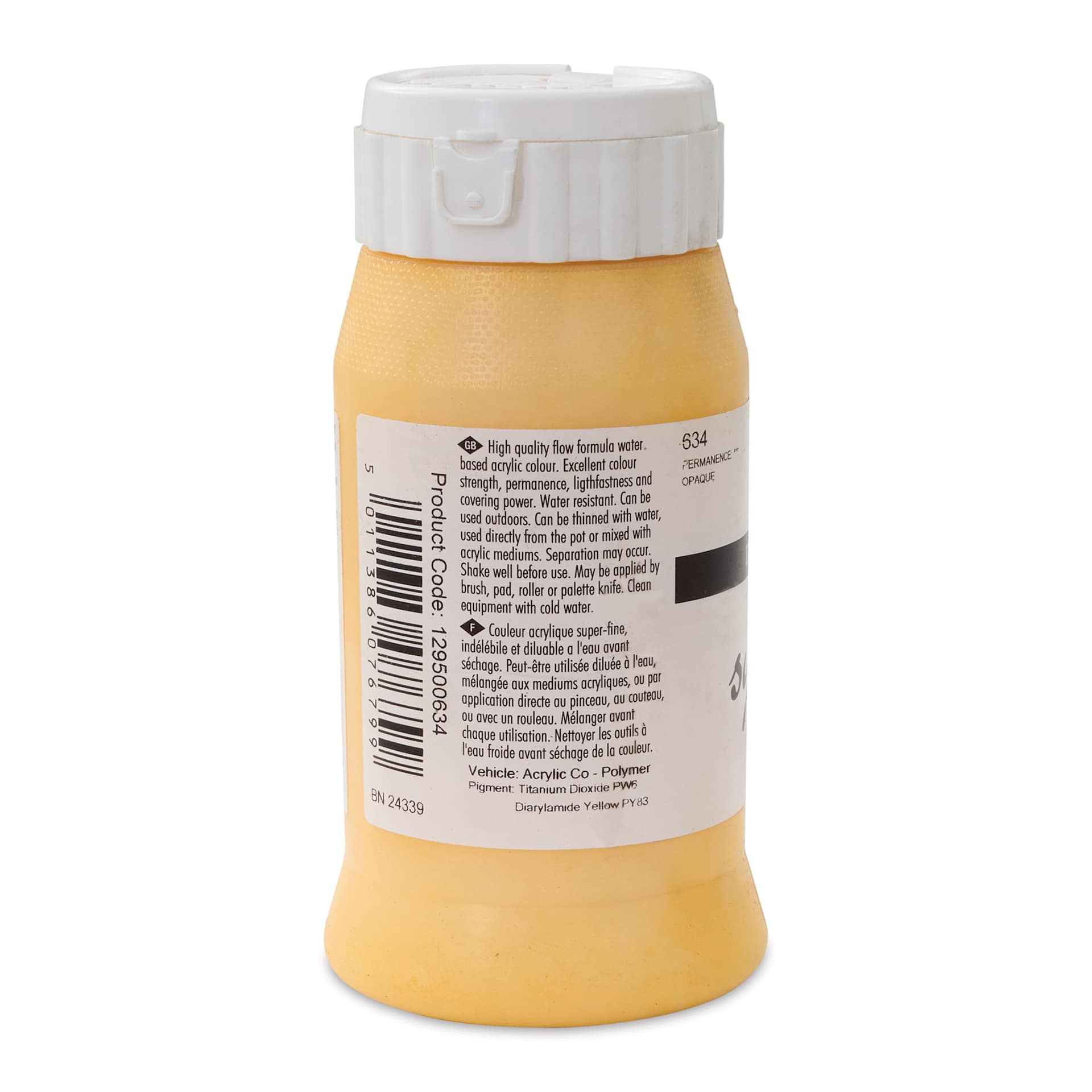 Daler-Rowney System3 Acrylic - Naples Yellow, 500 ml, bottle (Back of bottle)