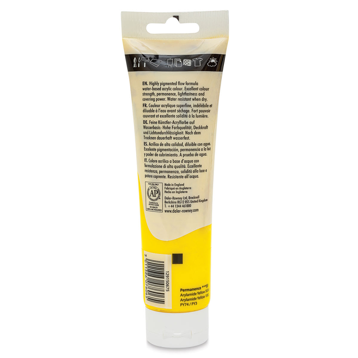 Daler-Rowney System3 Acrylic - Process Yellow, 150 ml tube back