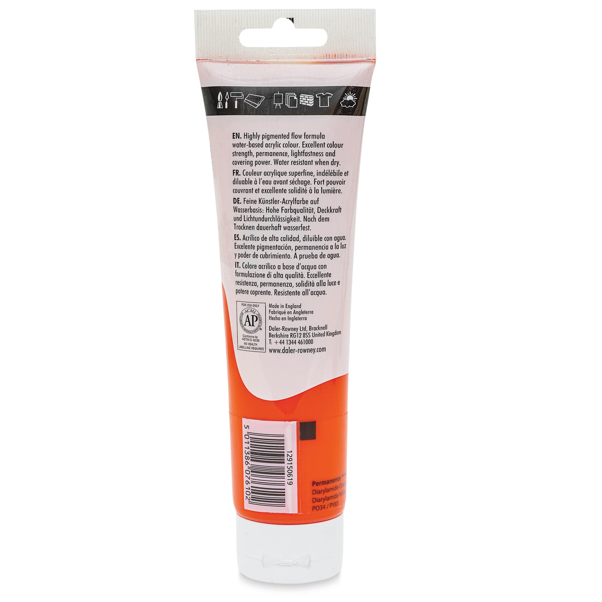 Daler-Rowney System3 Acrylic - Cadmium Orange Hue, 150 ml tube back
