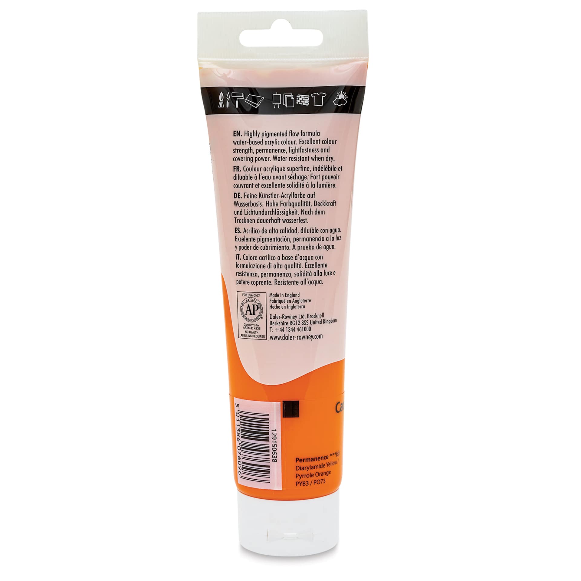 Daler-Rowney System3 Acrylic - Cadmium Orange Light Hue, 150 ml tube back