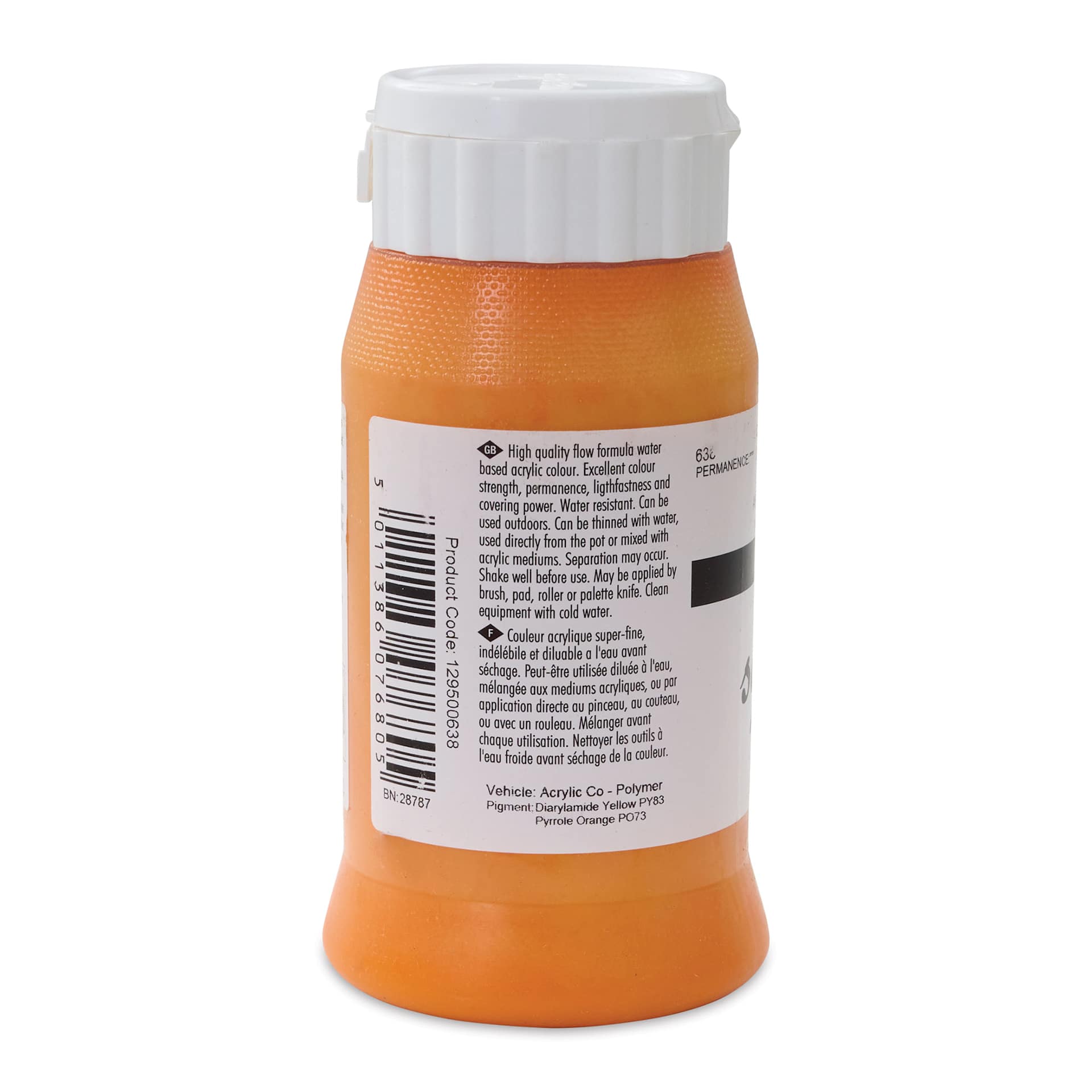 Daler-Rowney System3 Acrylic - Cadmium Orange Light, 500 ml, bottle (Back of bottle)