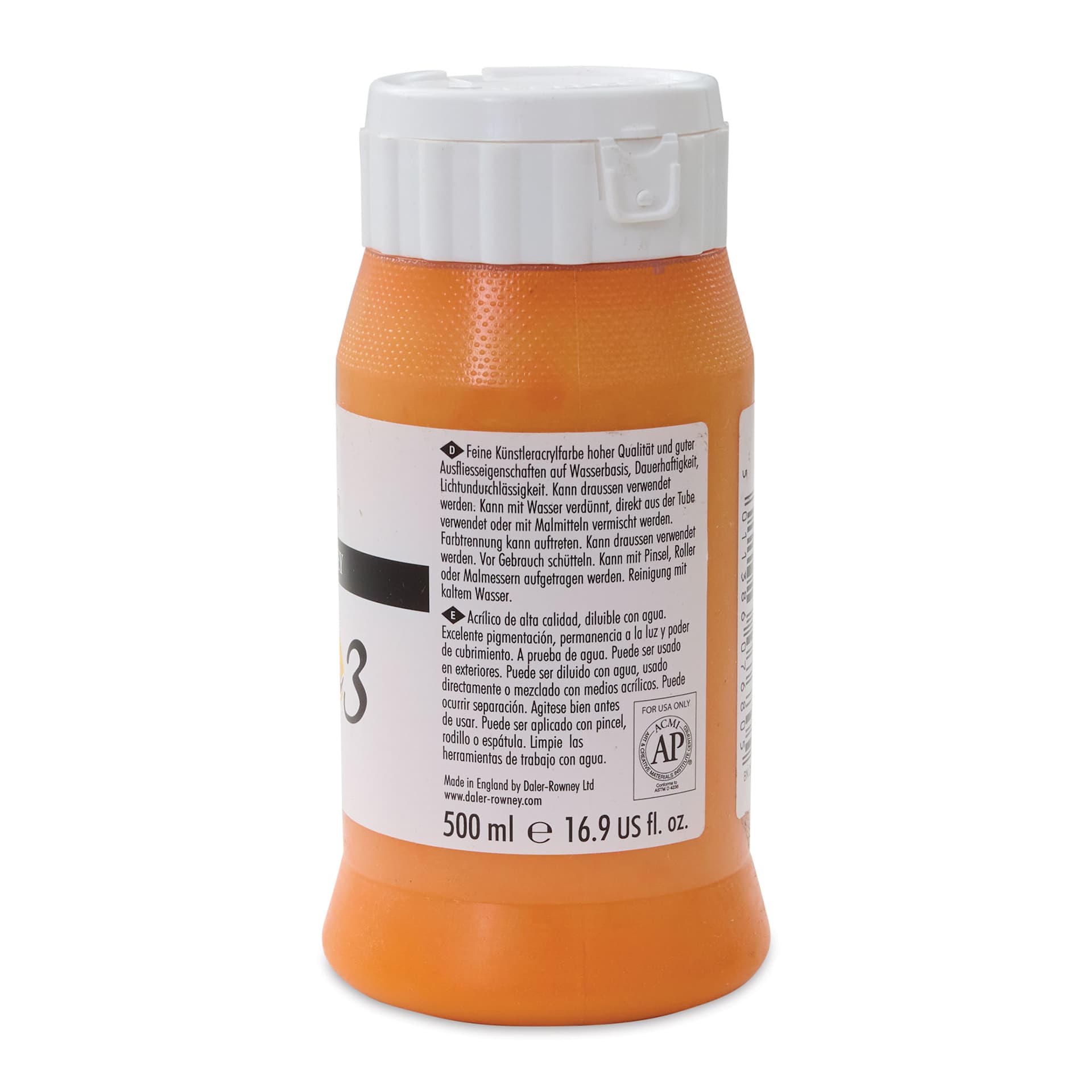 Daler-Rowney System3 Acrylic - Cadmium Orange Light, 500 ml, bottle