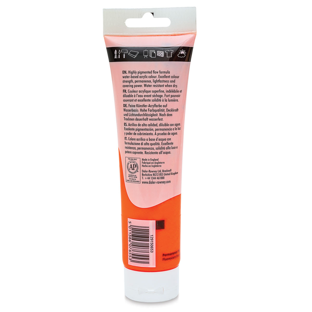 Daler-Rowney System3 Acrylic - Fluorescent Orange, 150 ml tube back