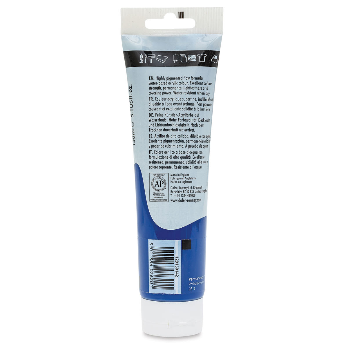 Daler-Rowney System3 Acrylic - Phthalo Blue, 150 ml tube back
