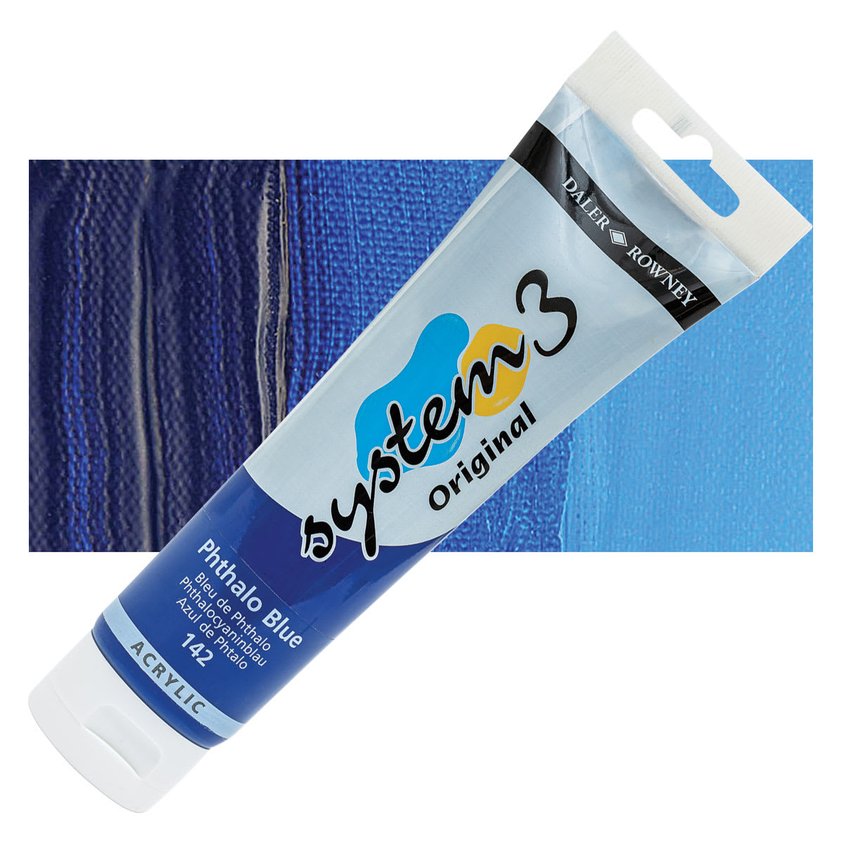 Daler-Rowney System3 Acrylic - Phthalo Blue, 150 ml tube and swatch