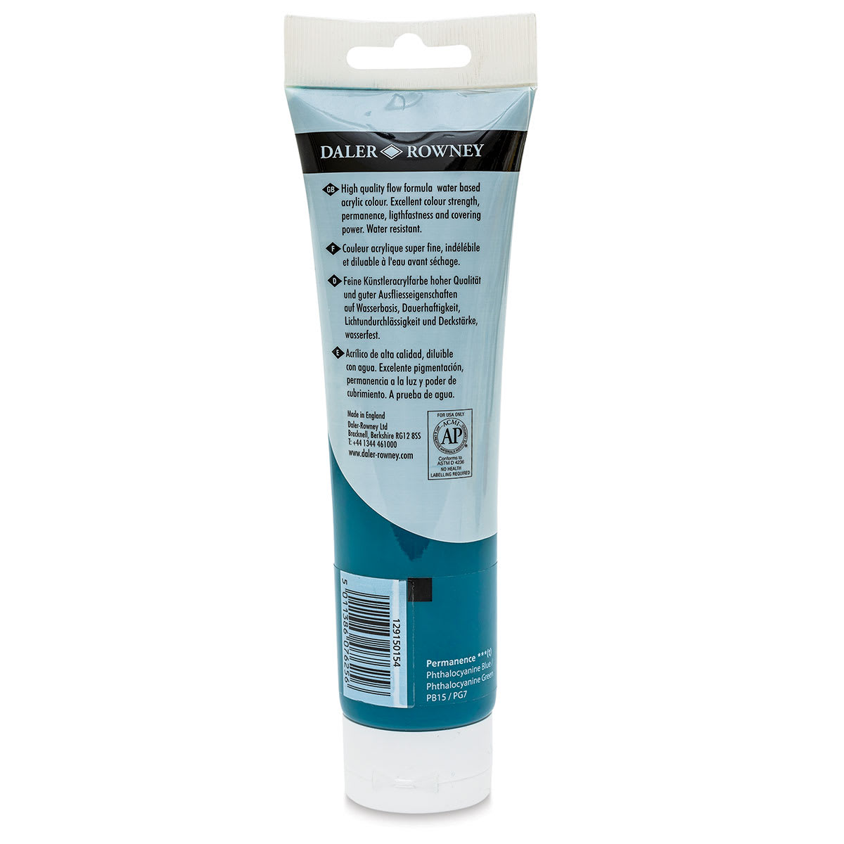 Daler-Rowney System3 Acrylic - Phthalo Turquoise, 150 ml tube back
