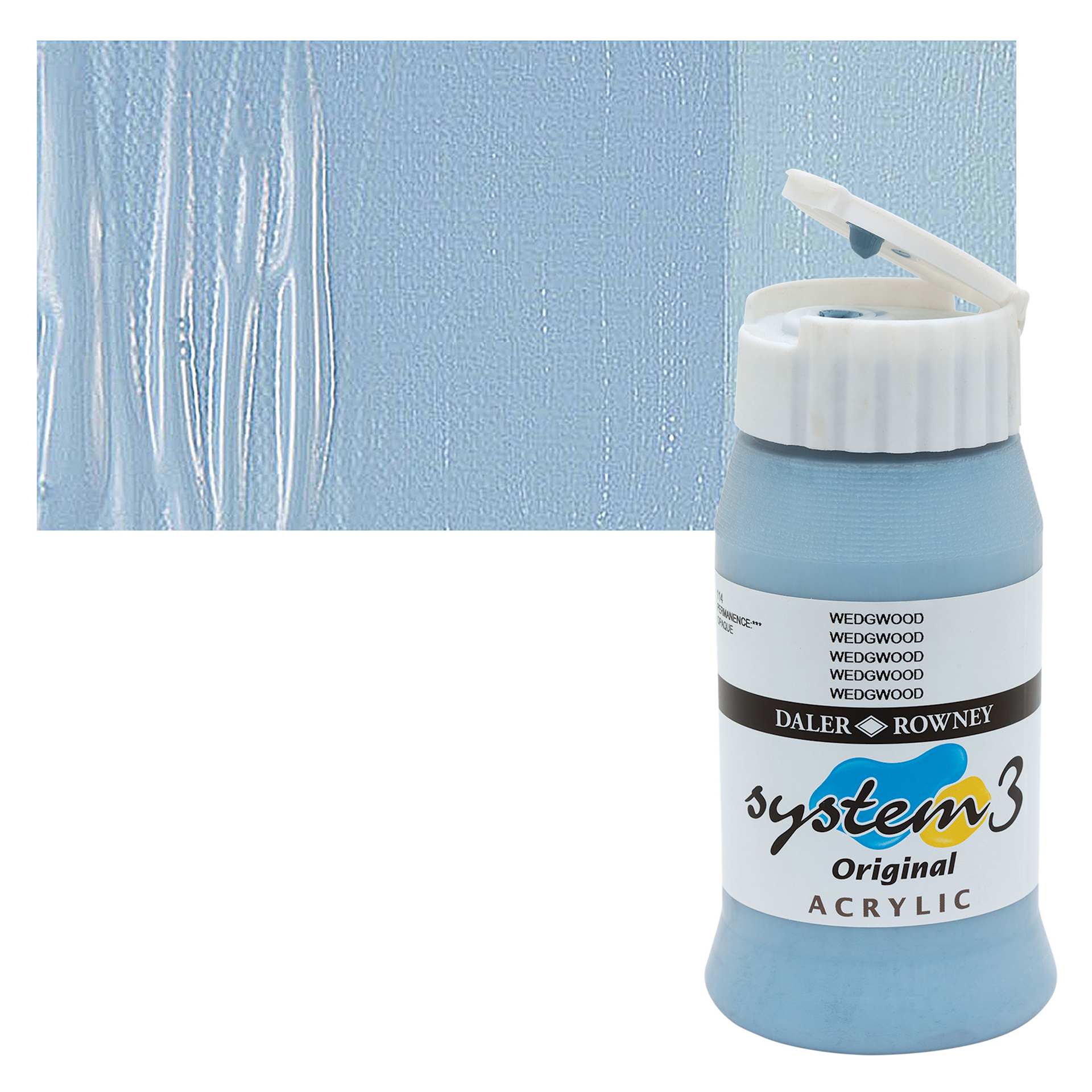 Daler-Rowney System3 Acrylic - Wedgwood, 500 ml bottle and swatch