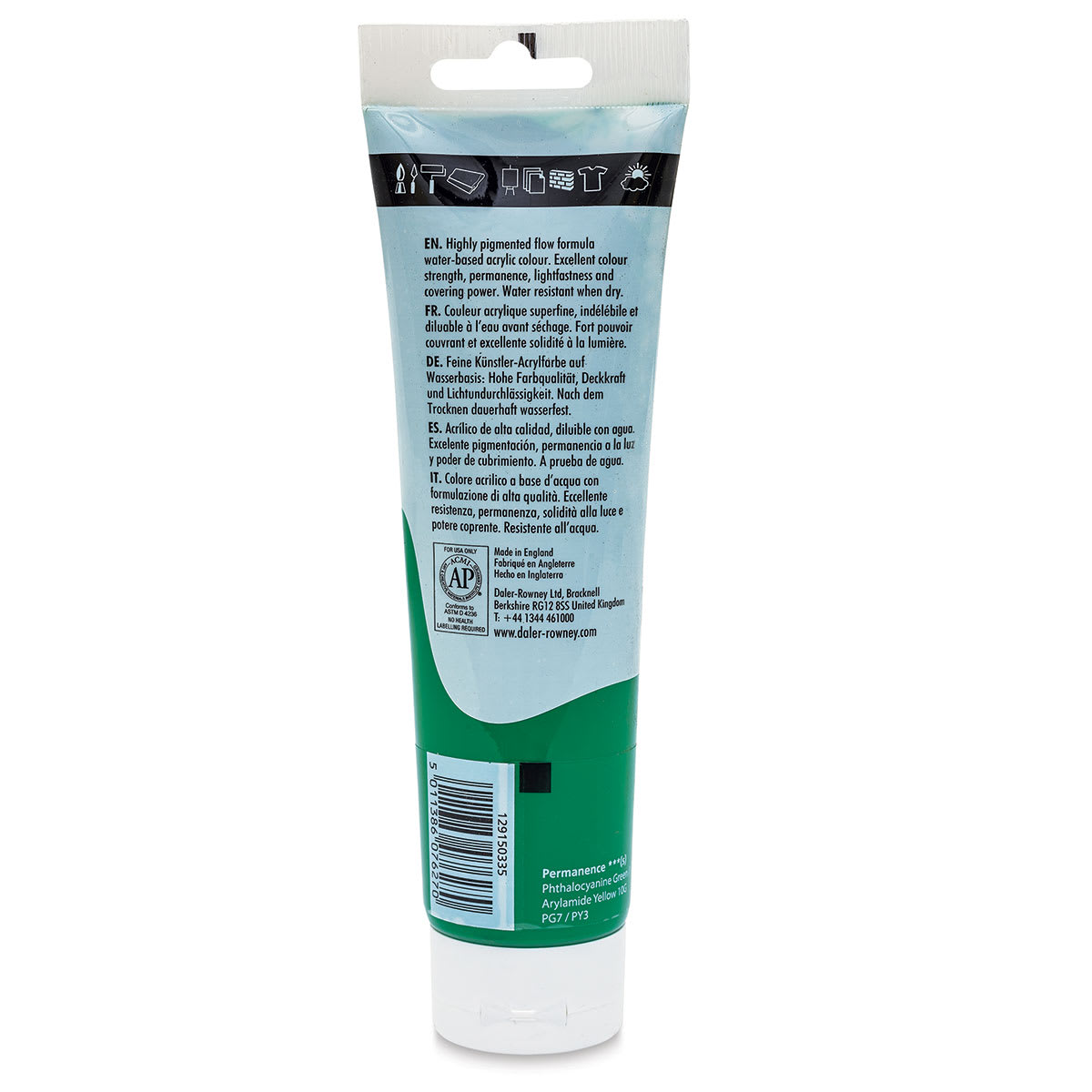 Daler-Rowney System3 Acrylic - Emerald, 150 ml tube back