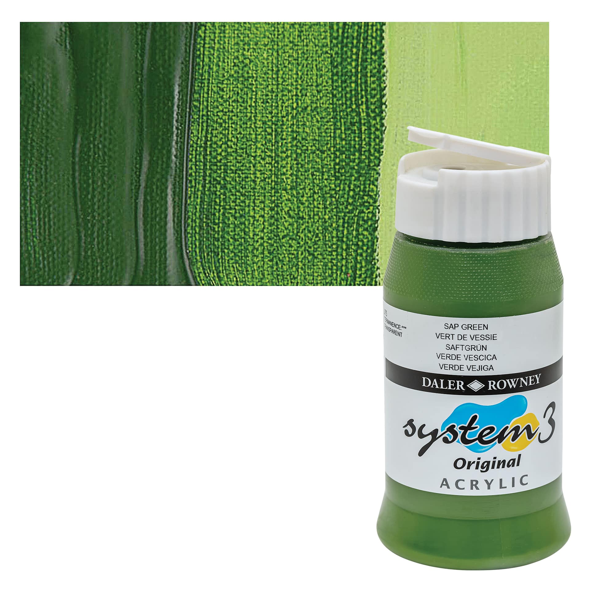 Daler-Rowney System 3 Acrylic - Fluorescent Green, 75 ml tube and swatch