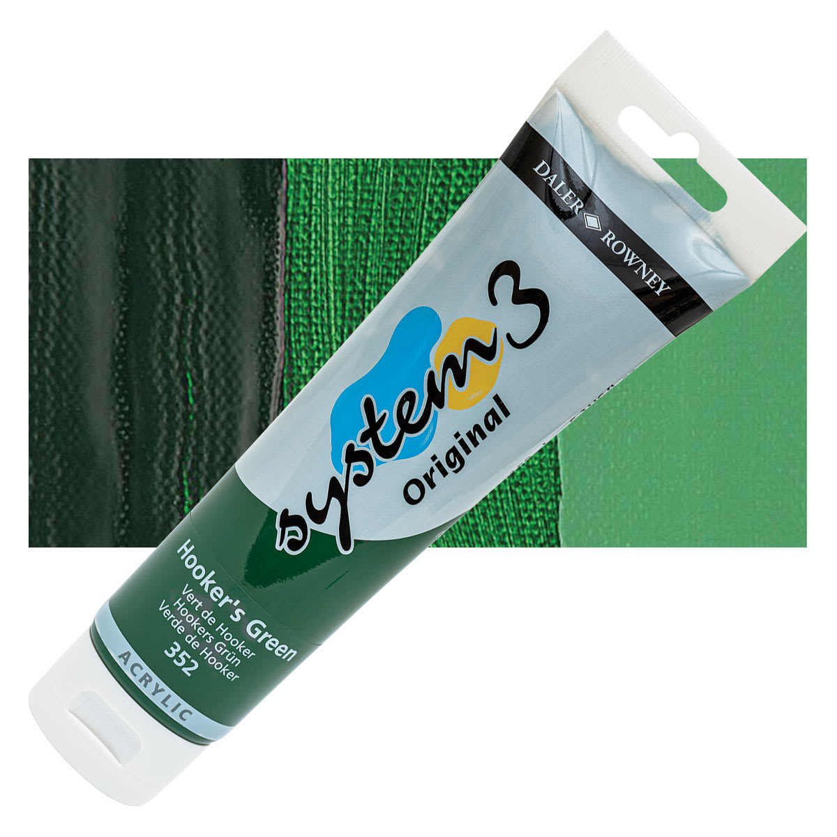 Daler-Rowney System3 Acrylic - Hooker's Green, 150 ml tube and swatch